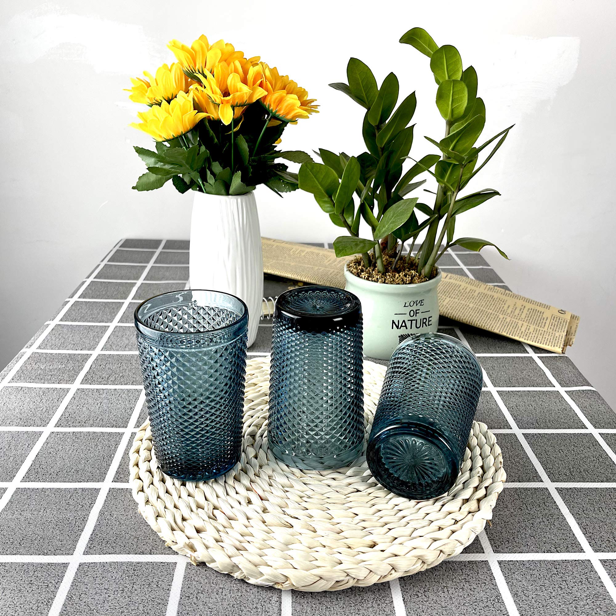 Vintage Studded Highball Tumbler Glasses - Set of 6 (13oz) for Iced Tea, Cocktails & Beverages - Perfect for Home Bars, Parties & Restaurants