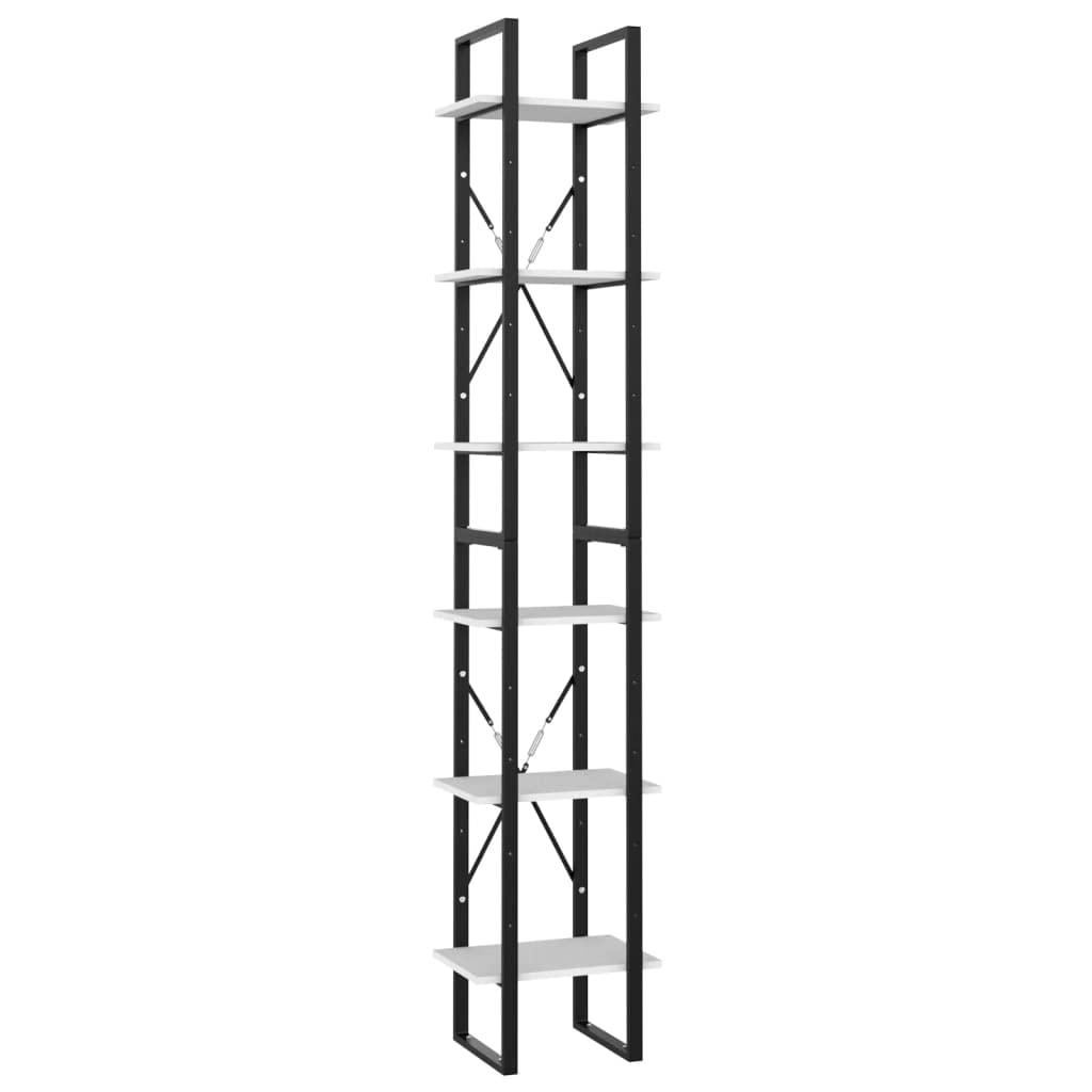 6-Tier Bookcase Storage Cabinet - Multipurpose Bookshelf & Display Shelf for Living Room, Bedroom - White Chipboard Organizer (15.7