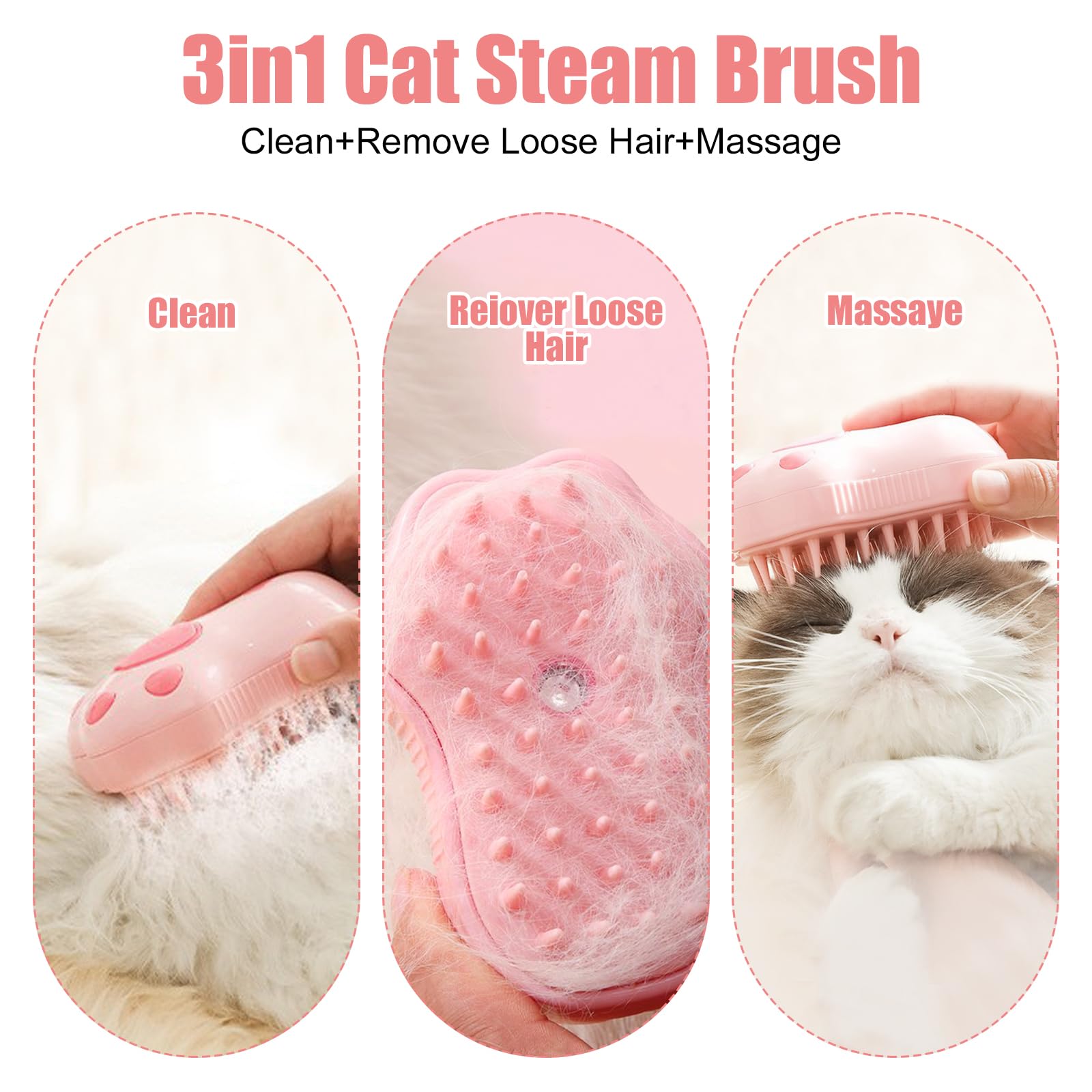 Rechargeable Cat Grooming Brush - 3-in-1 Deshedding & Massage Tool for Pets at Home