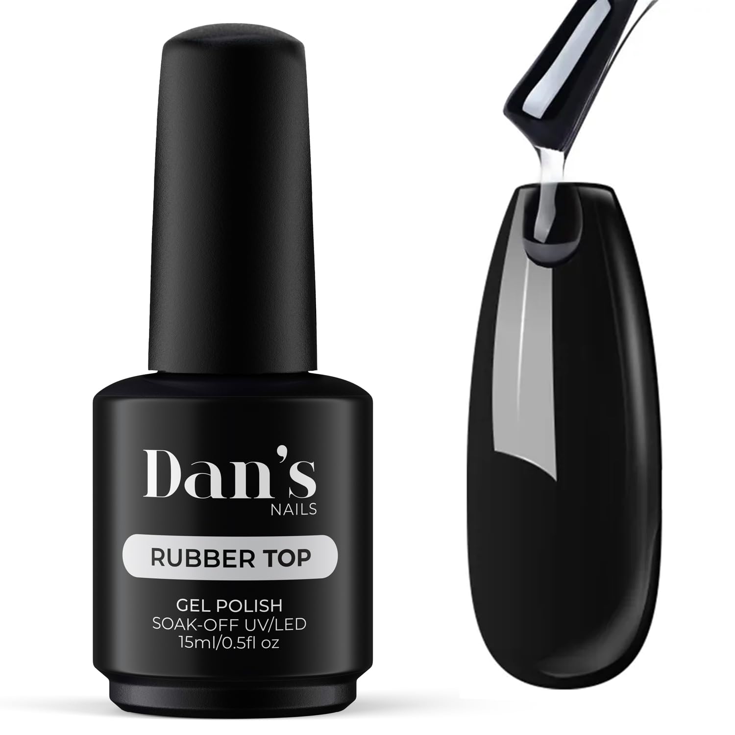 Dan's Nails Glossy Rubber Top Coat Gel - No Wipe Sealer, Anti-Yellowing Soak Off UV/LED Lamp Nail Polish (15ml) - Perfect for Salon & Home Manicures, Long-Lasting Shine for Natural & Acrylic Nails
