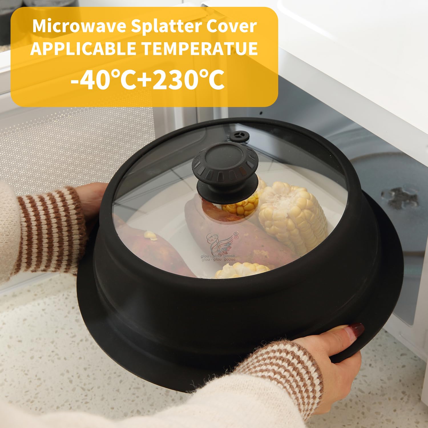 **10.5-11 Inch Universal Vented Tempered Glass Lid for Stockpot, Steamer Pot & Pan – Microwave Safe, Collapsible Silicone Cover – Perfect for Cooking, Steaming & Microwave Use**