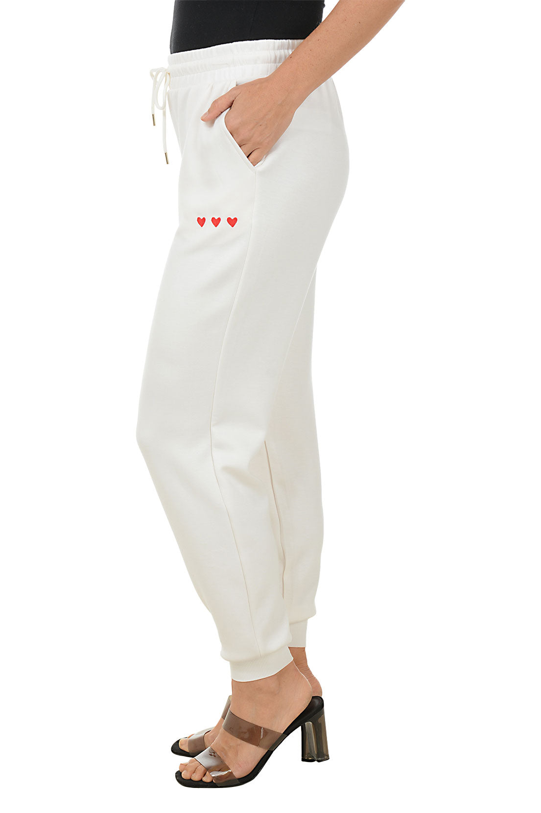 Heart Embroidered Jogger Pants for Women - Soft Cotton Lounge Pants with Elastic Waistband - Perfect for Yoga, Running Errands & Relaxing at Home