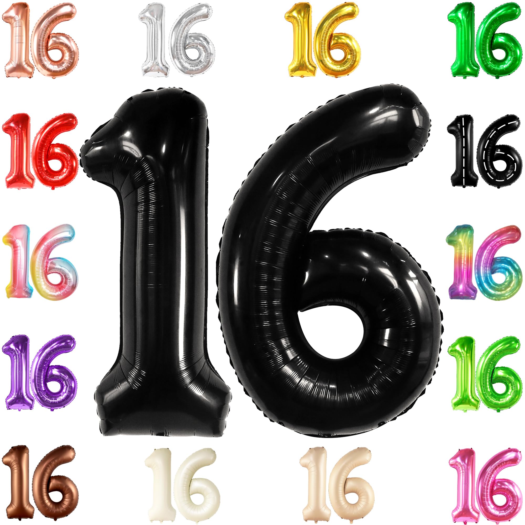 KatchOn 40 Inch Giant Black 16 Balloon Numbers - Sweet 16 Birthday Decorations for Boys & Girls | Large Foil Number Balloons for 16th Birthday Party Decor, Backdrop, Photo Booth & Celebration