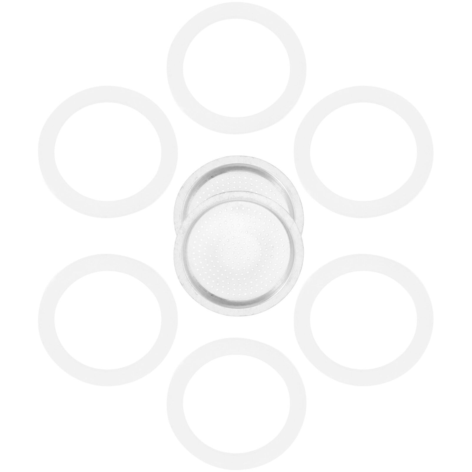 Cabilock 2PCS Espresso Filter & 6PCS Silicone Seal Ring Replacement Kit - Compatible with Aluminum Stovetop Coffee Makers (100ml) - Perfect for Home Baristas & Espresso Enthusiasts - Ideal for Morning Brews & Afternoon Coffee Breaks