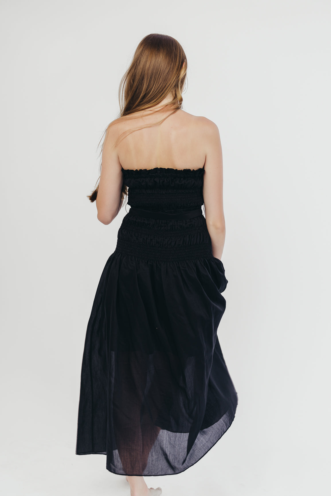 Devin Strapless Midi Dress with Adjustable Sash - Elegant Black Formal Dress for Weddings, Parties & Special Occasions