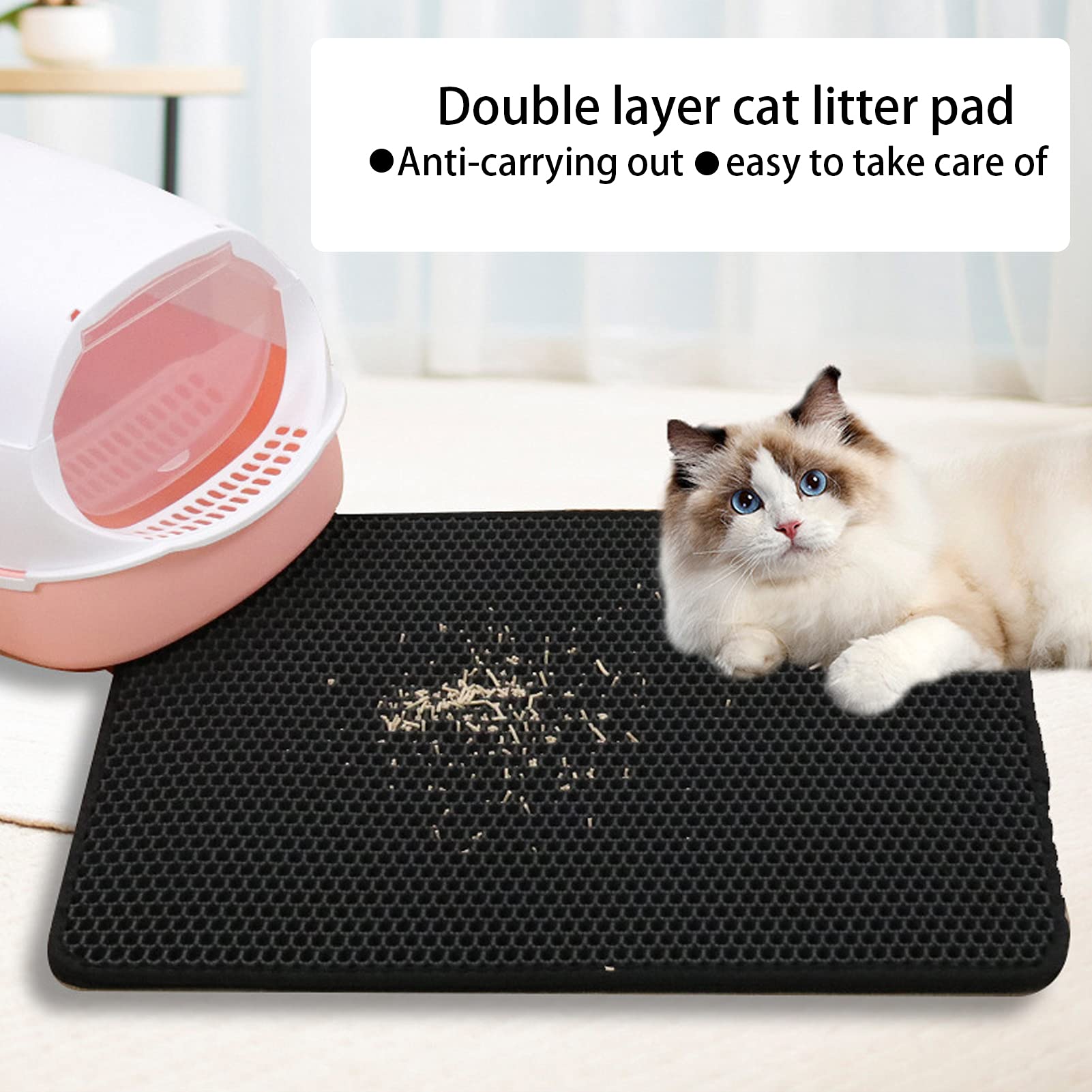 Pssopp Double Layer Cat Litter Trapping Mat - Honeycomb Design Washable Pet Mat for Kittens & Cats - Perfect for Litter Box Areas & Doorways (Size S)