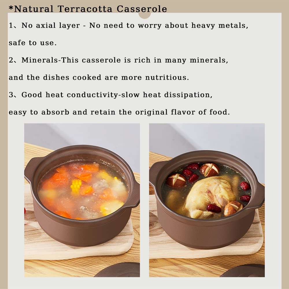 Natural Terracotta Casserole with Lids - Unglazed Clay Cooking Pot for Rice, Stews & Soups (2.64QT) | Perfect for Oven, Stovetop & Slow Cooking