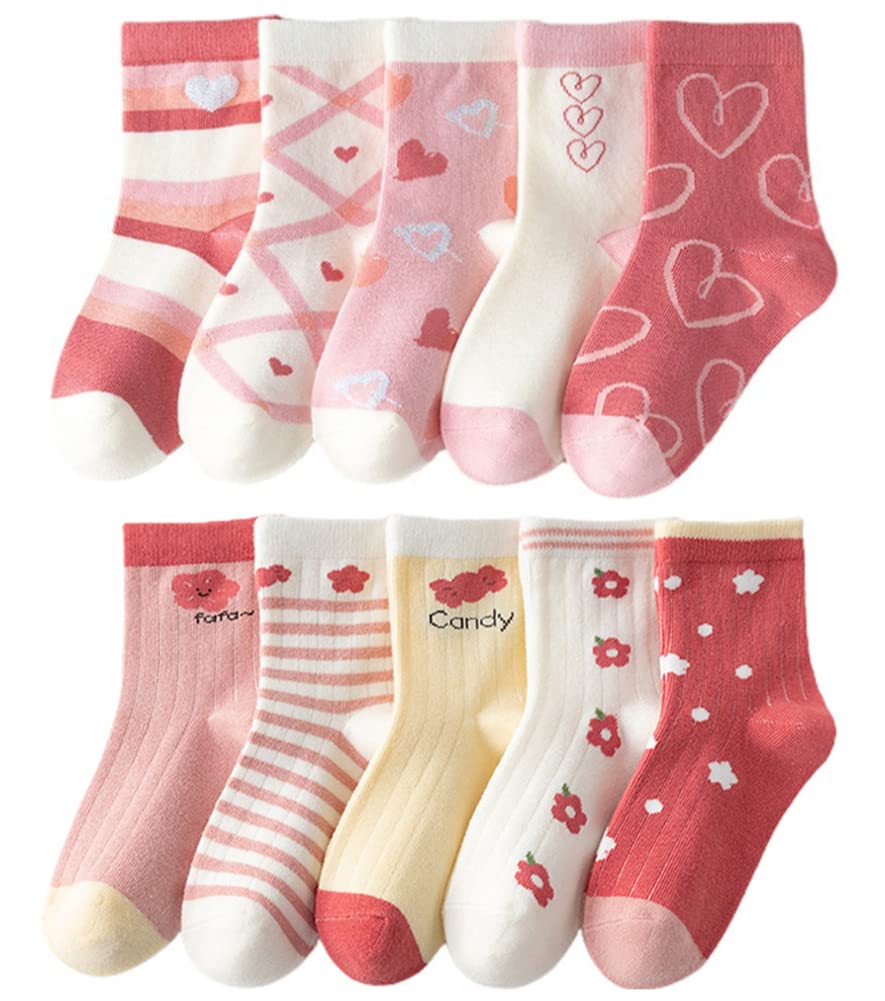 Toptim Kids Girls' Crew Socks - Cute Casual Cotton Socks for School & Play (3-12 Years) - Perfect for Everyday Wear, Dress Up & Sports Activities