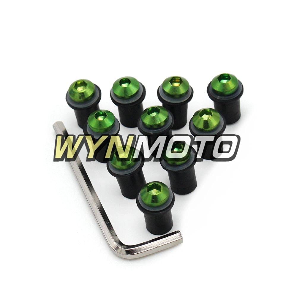 WYNMOTO Green Windscreen Screws, Well Nuts & Washers Kit for Kawasaki ZX6R 98-02 | OEM & Aftermarket Windshield Bolt Hardware Installation | 10-Piece Set for Secure Motorcycle Windshield Mounting