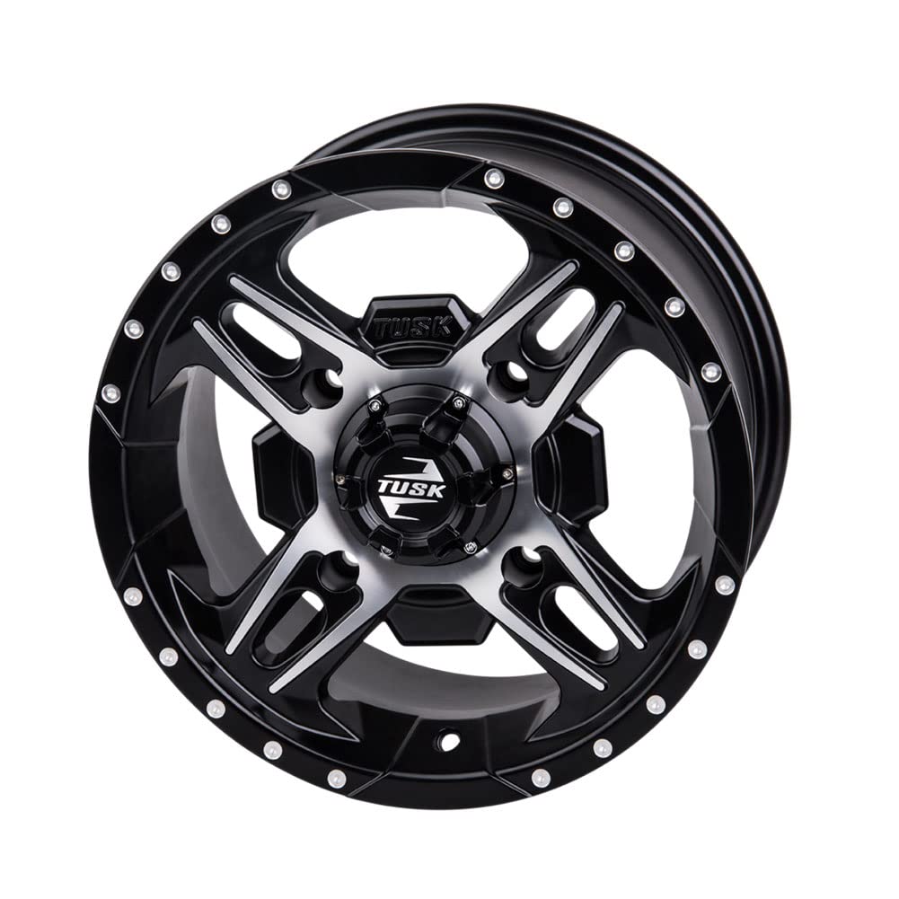 4/137 Tusk Beartooth Wheel 12x7 5.0 + 2.0 Machined Black - Compatible with CAN-AM Commander 1000 XT-P (2014-2017) - Durable ATV/UTV Wheels for Off-Road Adventures & Trail Riding