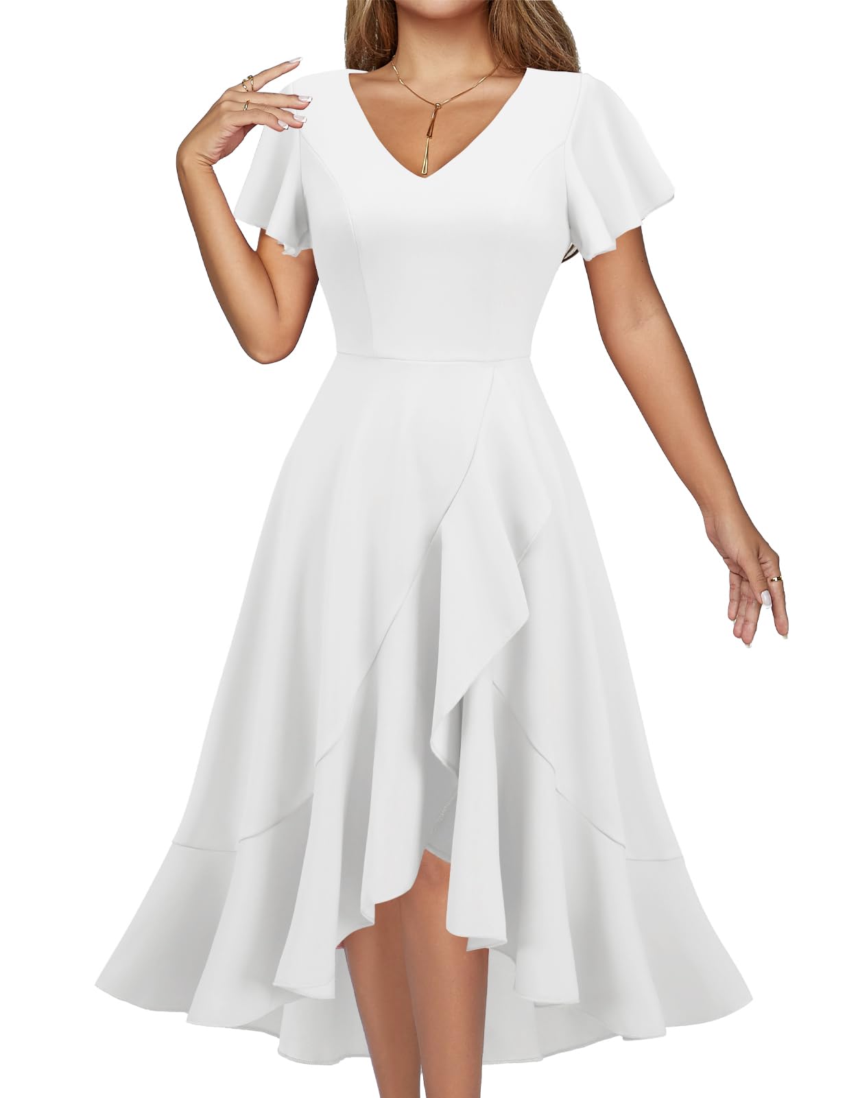 DRESSTELLS Women's Cocktail Dresses 2025 | Elegant V-Neck Formal Wedding Guest Dress with Ruffle Detail | Vintage Inspired Prom Party Evening Gown for Special Occasions & Black Tie Events