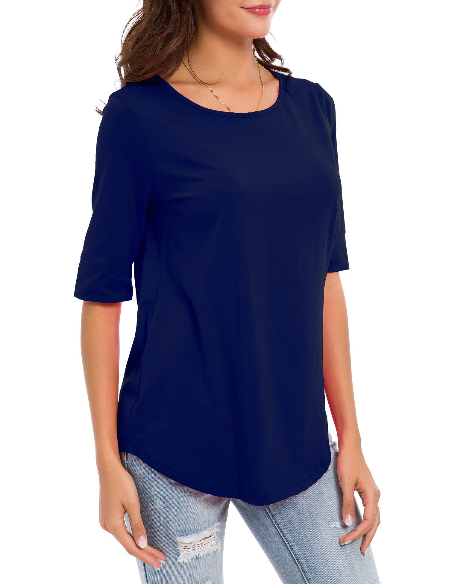 Women's Elbow Length Sleeve Cotton Blouses - Summer Casual Tunic Tee Shirts for Women - Perfect for Office, Beach & Everyday Wear