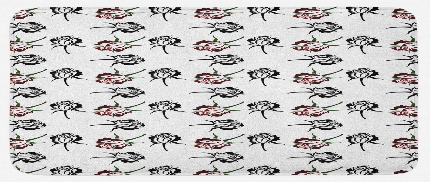 Ambesonne Non-Slip Plush Kitchen Mat with Romantic Roses Pattern, 47