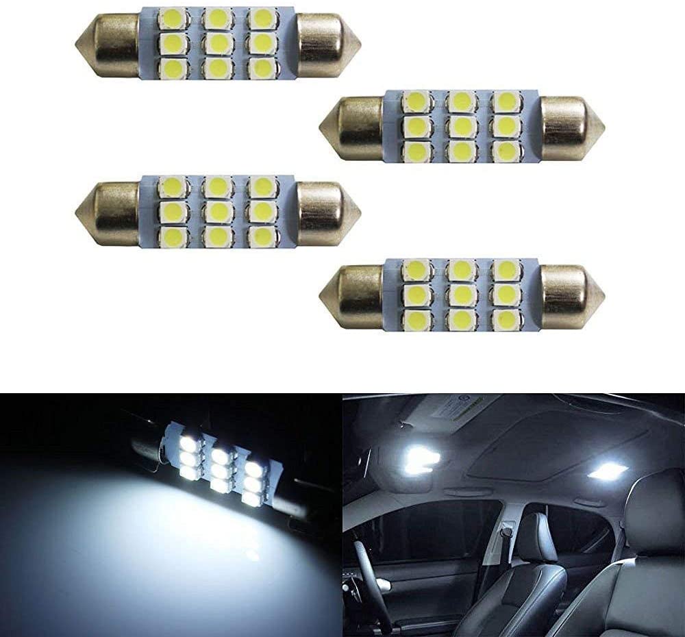 4-Pack White 9 SMD 1.50 Inch (36-39mm) Festoon LED Bulbs - Perfect for Interior Dome Lights, Vanity Mirrors, and Car Interior Lighting