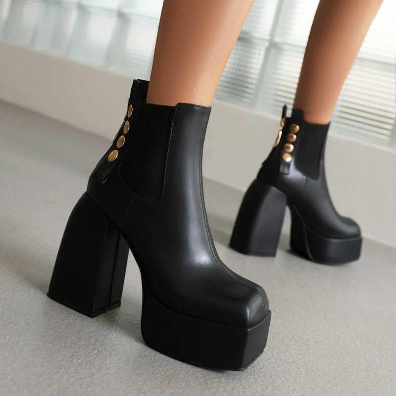 Women's Chunky Heel Ankle Boots - Platform Block Heel Square Toe Punk Combat Boots with Zipper | Fashion Motorcycle Mid Calf Boots for Casual Outfits, Street Style & Night Out
