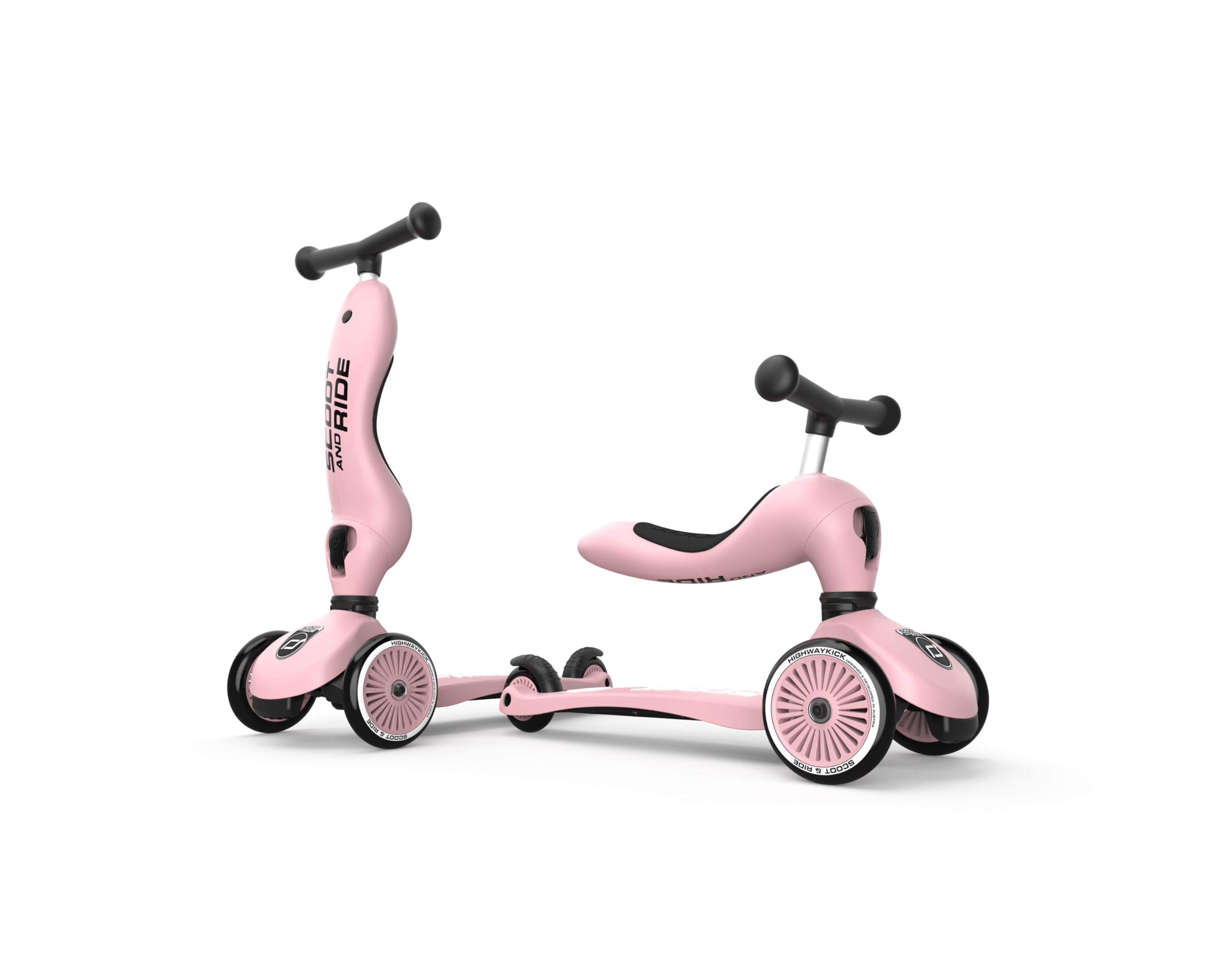 Scoot & Ride Highwaykick 1 2-in-1 Ride-On & Stand Scooter for Toddlers Ages 1-5 | Convertible Kids Scooter with Adjustable Handle | Rose Pink | Perfect for Indoor Play, Outdoor Park Adventures & Learning Balance
