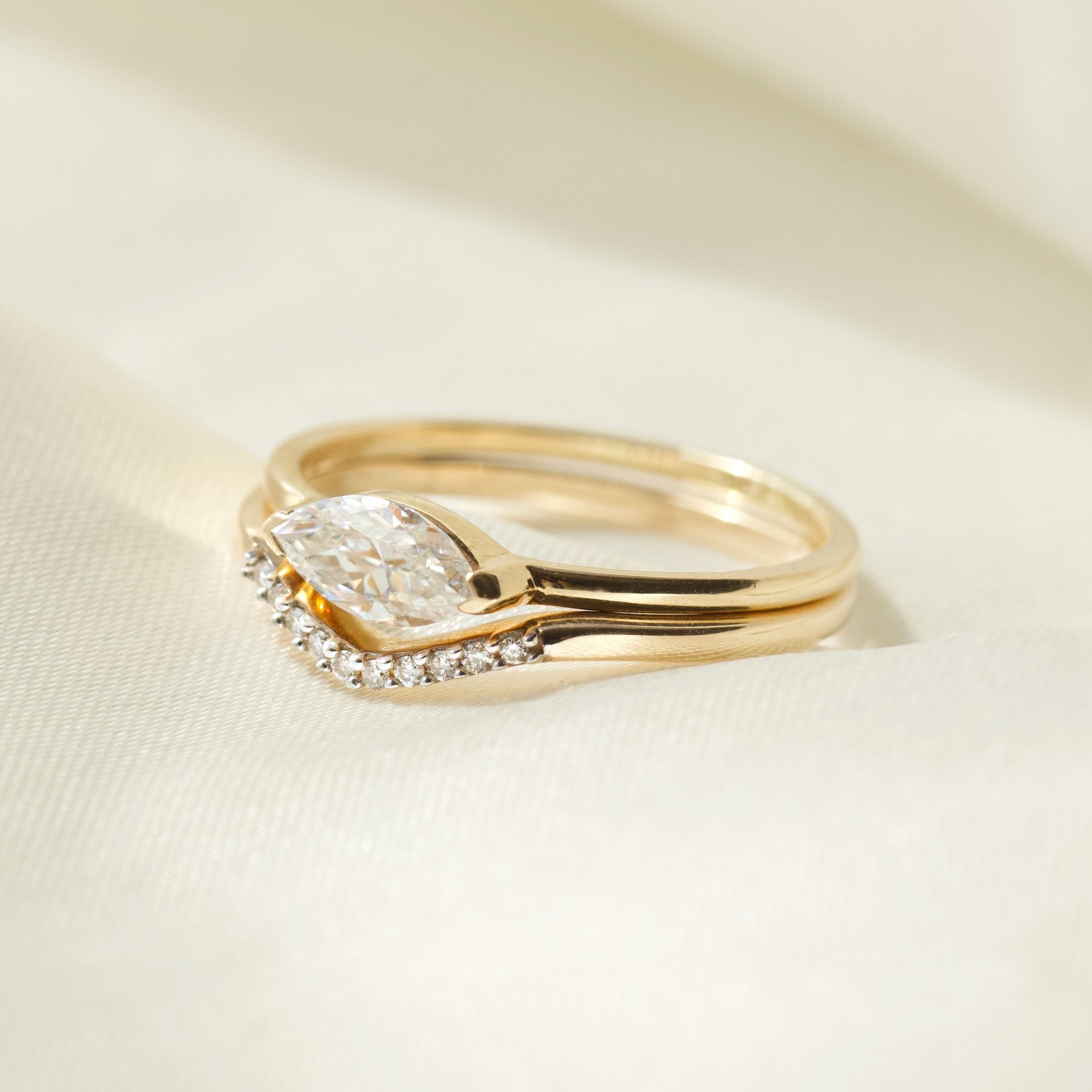 Lily Moissanite & Diamond Ring Set - UK Size O - Elegant Wedding & Engagement Jewelry for Women