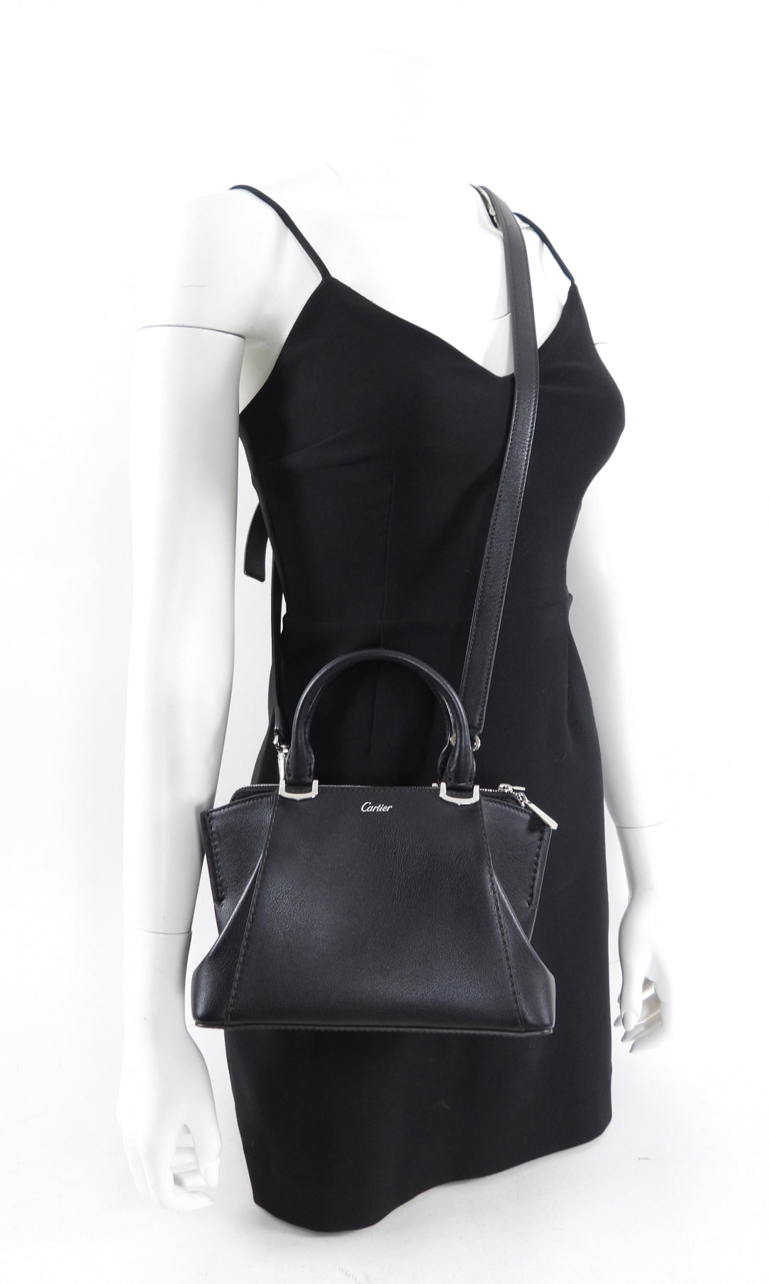 Cartier C de Cartier Mini Black Leather Crossbody Bag & Shoulder Bag - Elegant Evening Purse for Women, Perfect for Parties, Dates & Special Occasions