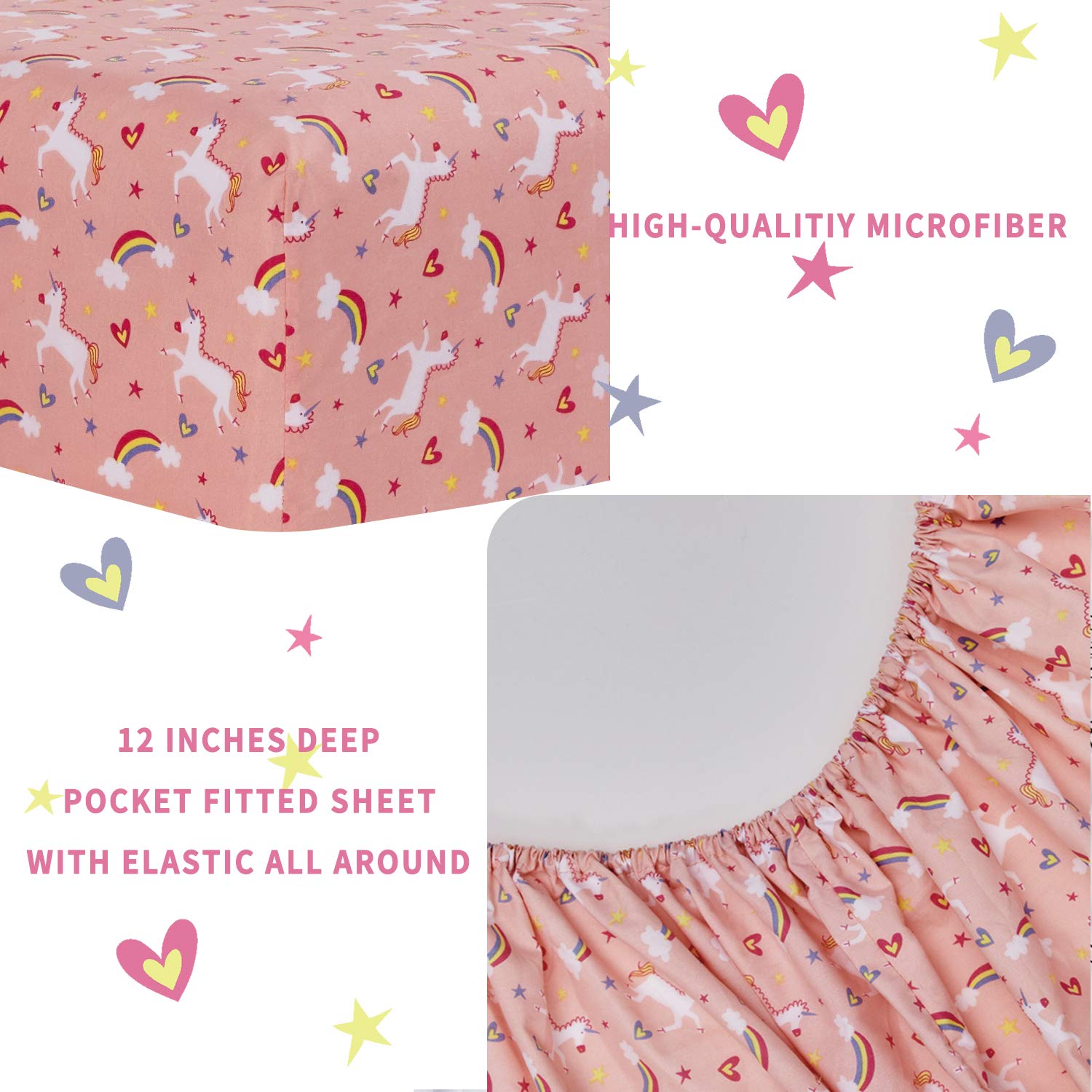 **Kids Twin Size Bed Sheet Set - 3PC Microfiber Fitted Sheet, Soft & Breathable Unicorn Design for Girls - Perfect for Bedrooms, Sleepovers & Nursery Decor**