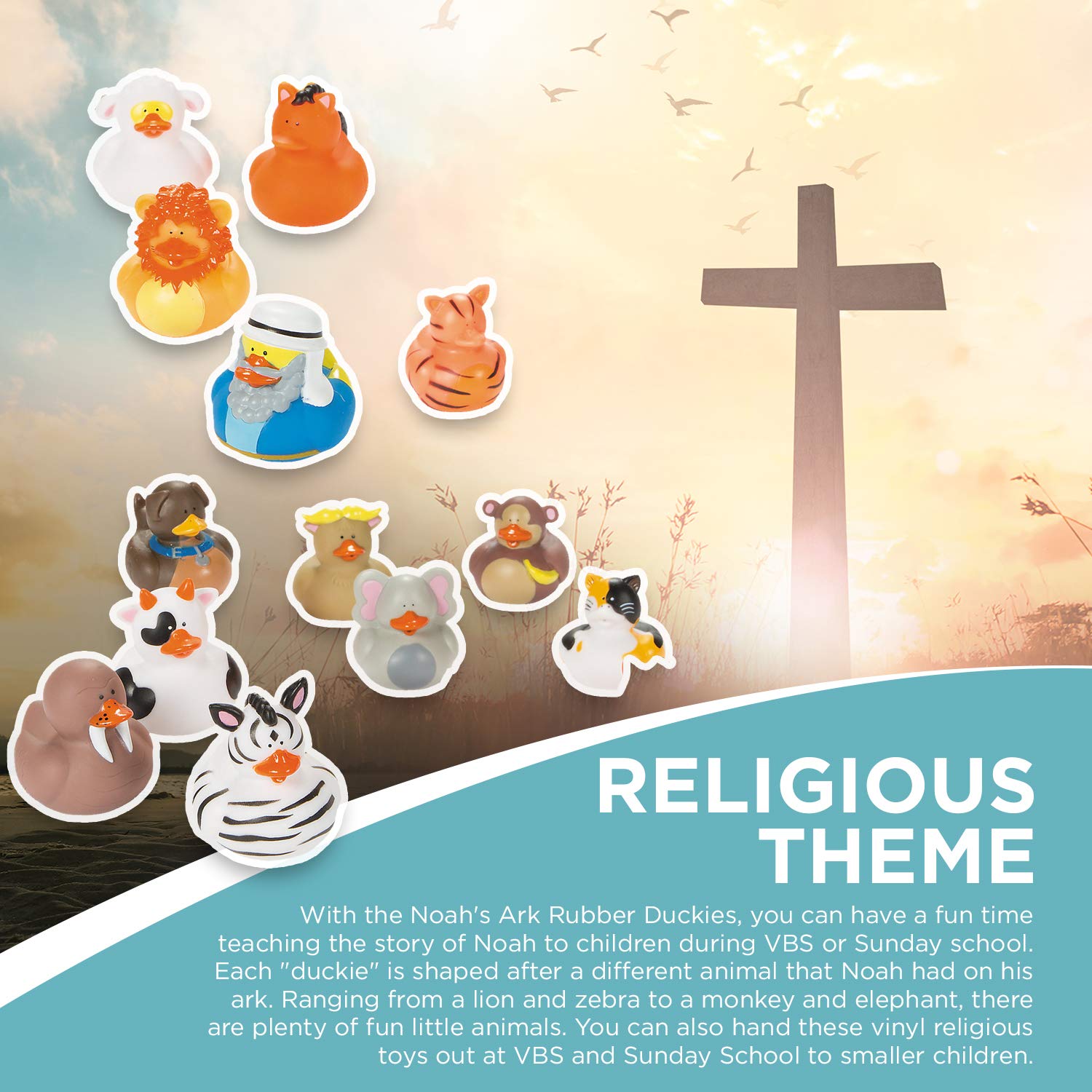 Noah's Ark Rubber Duckies Set of 21 - Sunday School & VBS Supplies for Kids, Bible-Themed Bath Toys for Vacation Bible School Decorations & Christian Education Activities - Perfect for Sunday School Lessons, VBS Decor, Kids' Bath Time & Religious Playtime