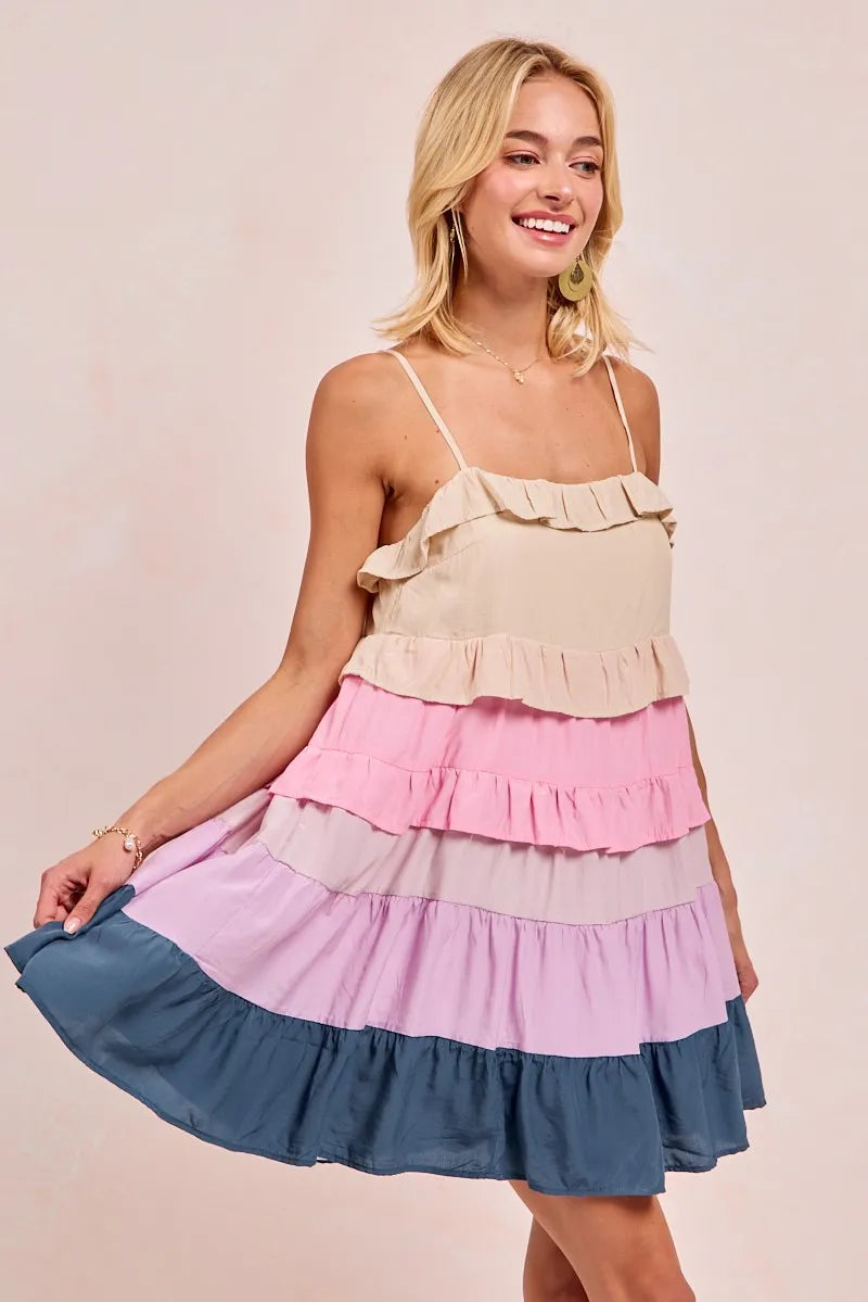 Stylish Color Block Tiered Dress for Women - Trendy Flowy Midi Dress for Casual Outings & Summer Parties