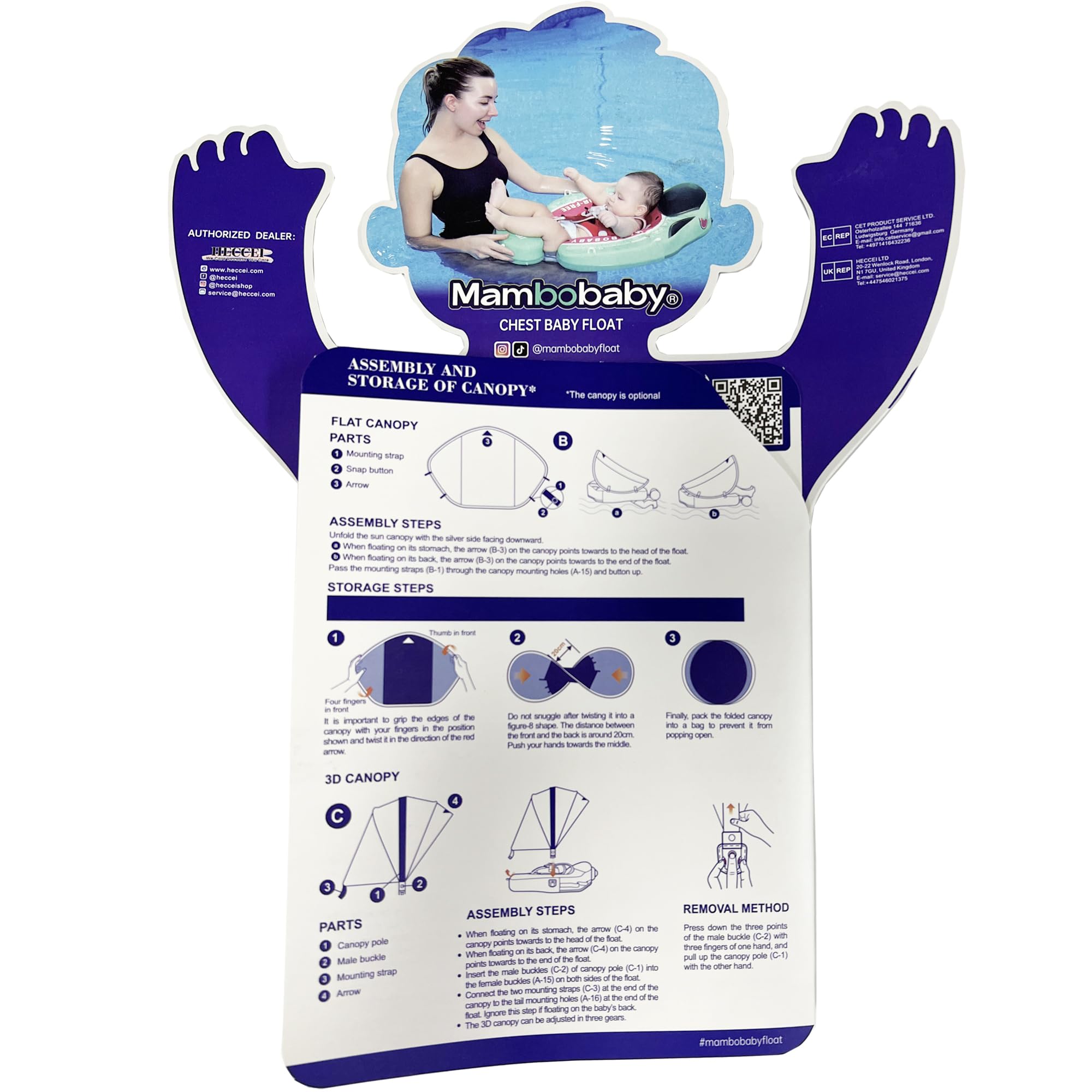 HECCEI Mambobaby Non-Inflatable Baby Swim Ring with Sunshade - Safe Infant Swimming Float for Babies 3-24 Months - Perfect for Pool, Beach & Water Play
