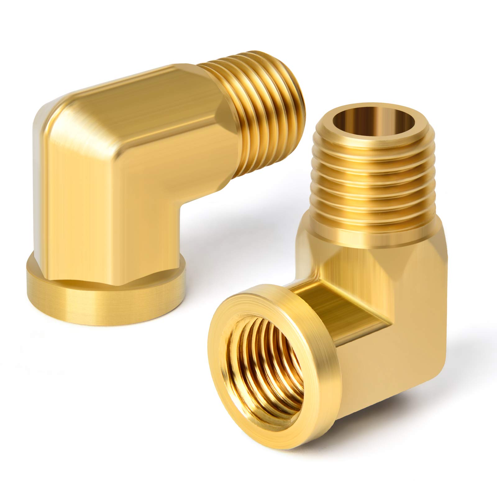 TAISHER 2PCS 90 Degree Barstock Street Elbow, 1/2 Inch NPT Male to Female Brass Pipe Fitting - Heavy Duty Plumbing Connector for Water, Gas & Oil Lines in Industrial & Home Applications