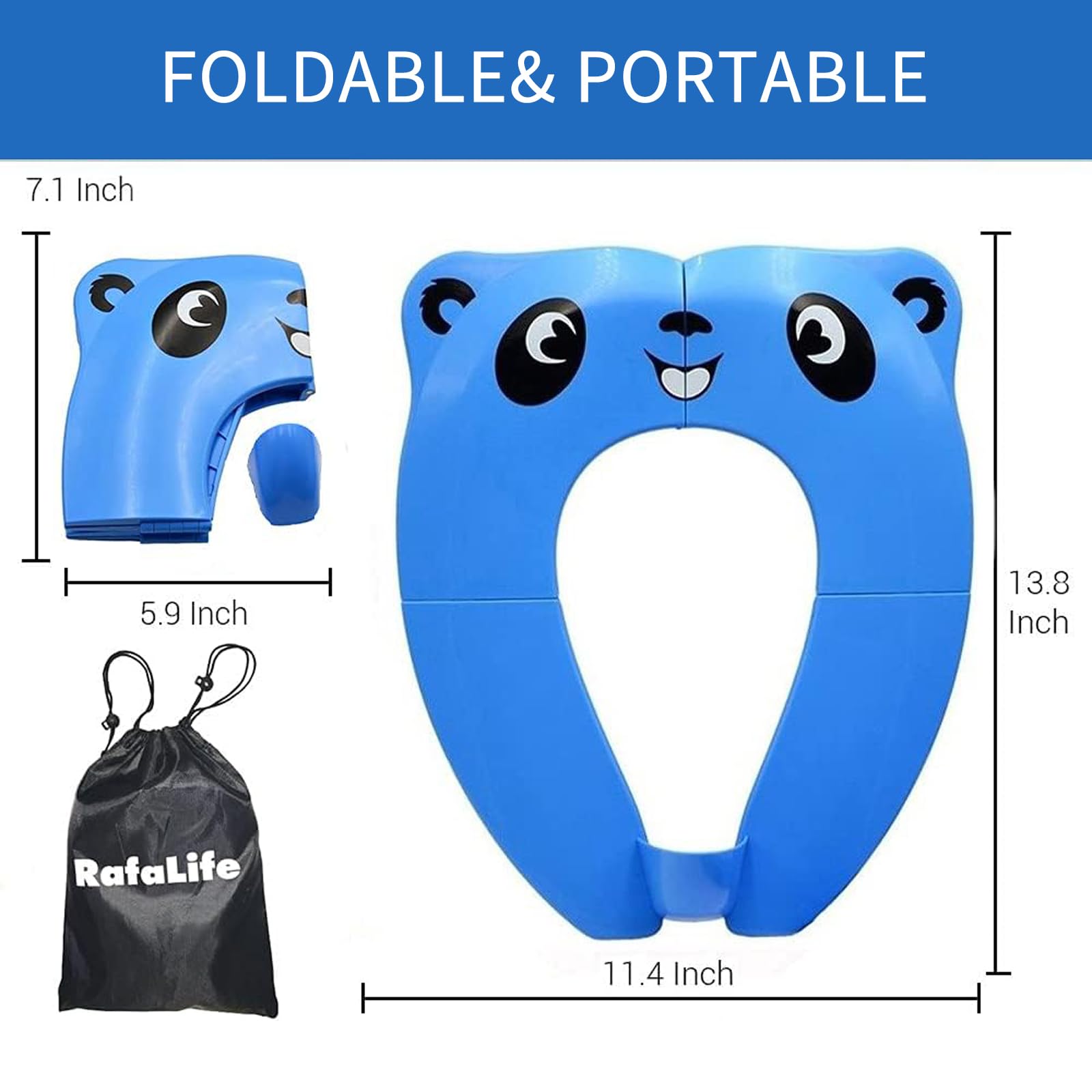 DILSIAI Panda Silicone Travel Potty Seat for Kids - Foldable Portable Toilet Training Seat with Non-Slip Design for Toddlers (Blue) - Perfect for Airplane, Car & Outdoor Use