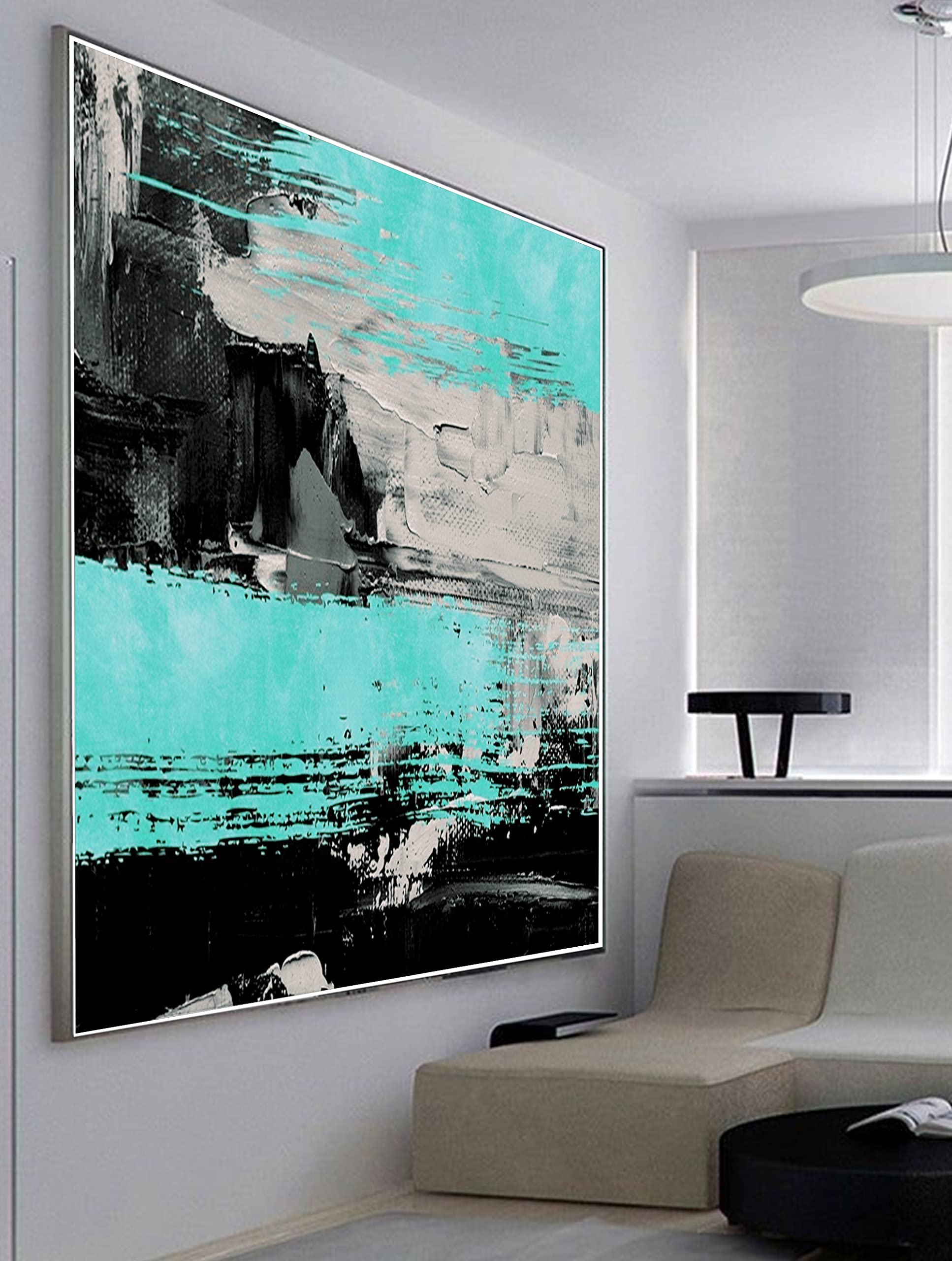 Handmade Navy Blue Abstract Acrylic Painting on Canvas - Modern Wall Art for Living Room & Bedroom Decor - 50x50 Inches - Perfect for Home, Office & Gift Giving
