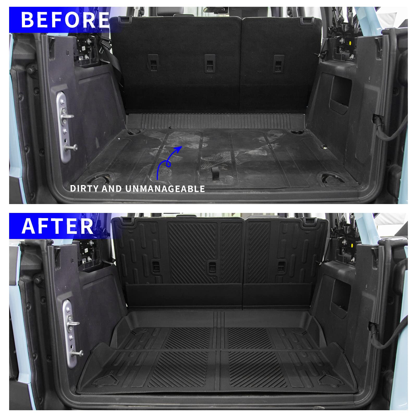 Rongtaod All-Weather Cargo Liner for 2021-2025 Ford Bronco 4-Door | Heavy Duty Trunk Mat & Back Seat Protector | Waterproof Bronco Accessories (Trunk Mat + Backrest Mats) | Perfect for Off-Roading, Camping & Daily Use