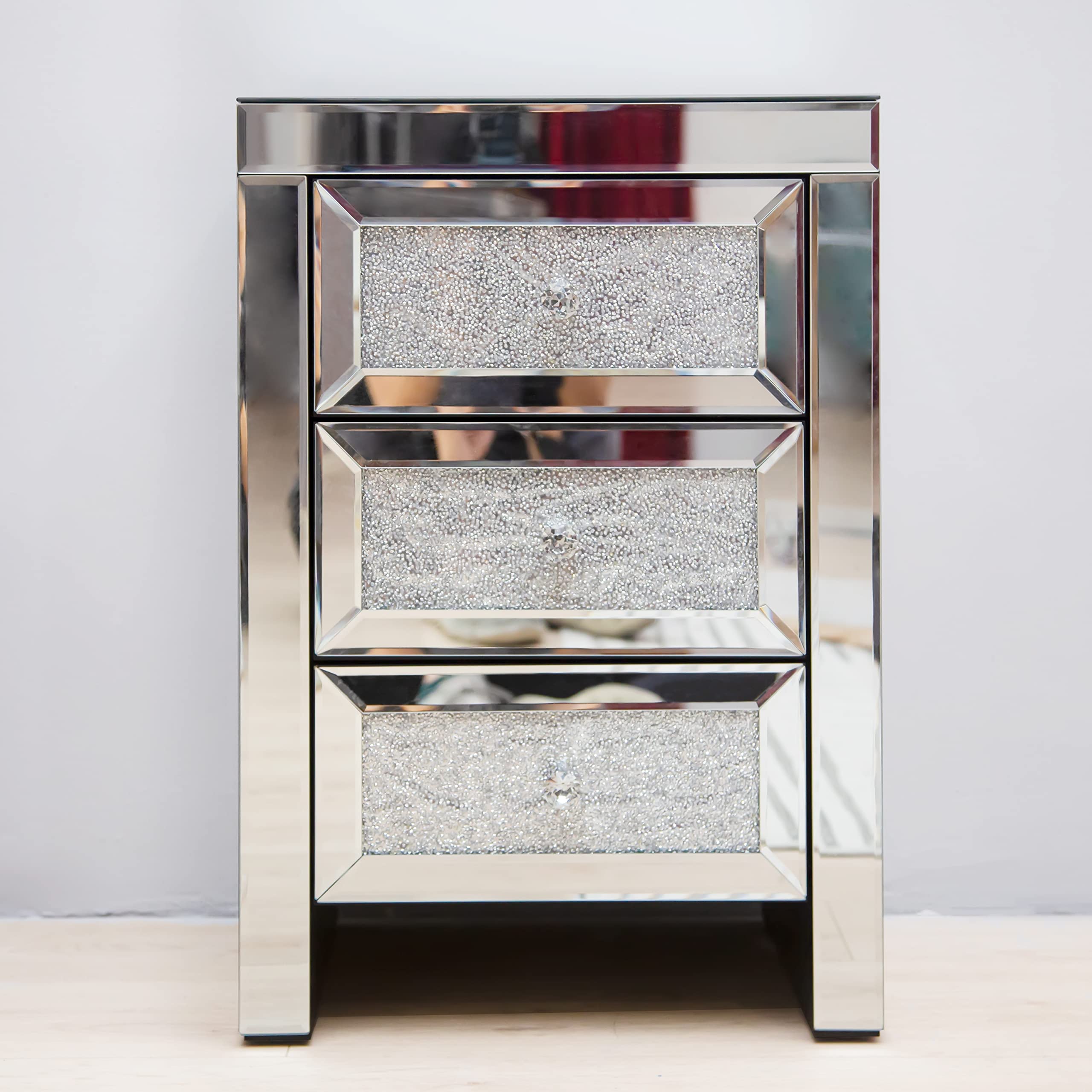 DEINPPA Mirrored Vanity Desk Set with Crystal Diamond Accents - 2 Drawer Makeup Dressing Table for Women & Girls | Perfect for Bedroom, Living Room or Home Office Beauty Station