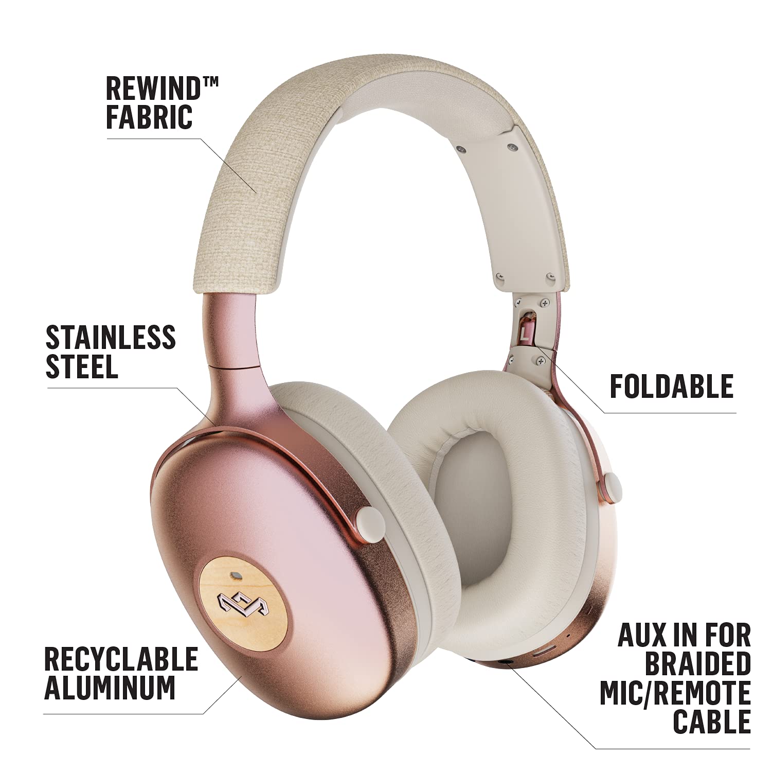 House of Marley Positive Vibration XL ANC Wireless Bluetooth Headphones - Noise Cancelling Over-Ear Headset with Microphone, 26-Hour Playtime, Copper Finish - Perfect for Travel, Work & Music Lovers