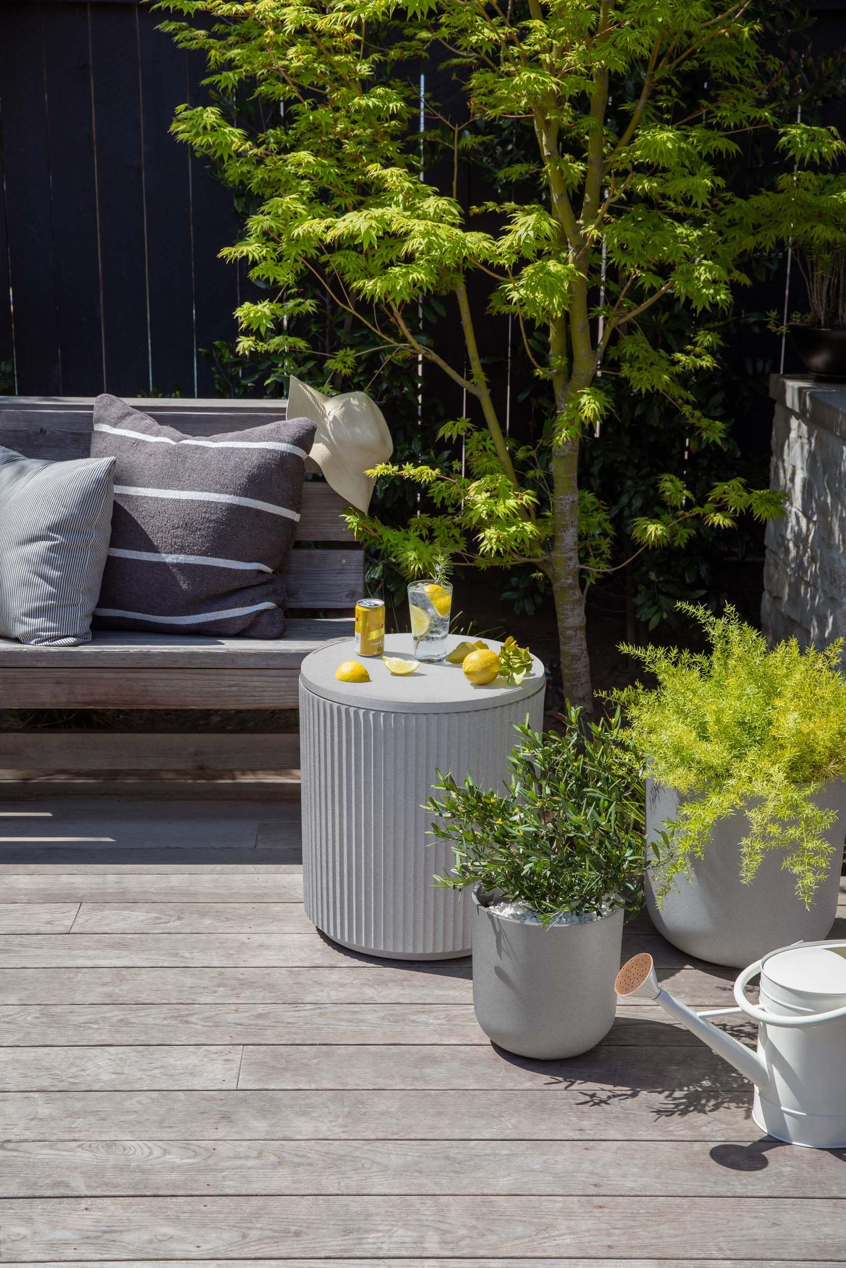 Veradek 21 Inch Outdoor Cooler Side Table - Modern Gray Stone-Plastic Composite - Weather Resistant Patio Furniture - Made in Canada - Perfect for Poolside, Deck, Garden & Backyard Entertaining