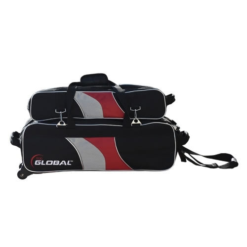 900 Global 3 Ball Deluxe Airline Approved Bowling Bag - Red, Black & Silver for Travel & Tournament Use