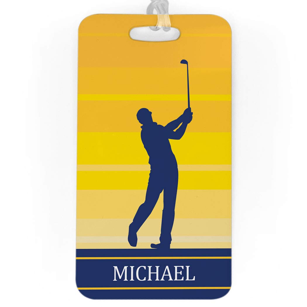 Personalized Golf Bag Tag for Men - Large Yellow Luggage Tag with Standard Lines | Ideal for Golf Travel & Club Identification