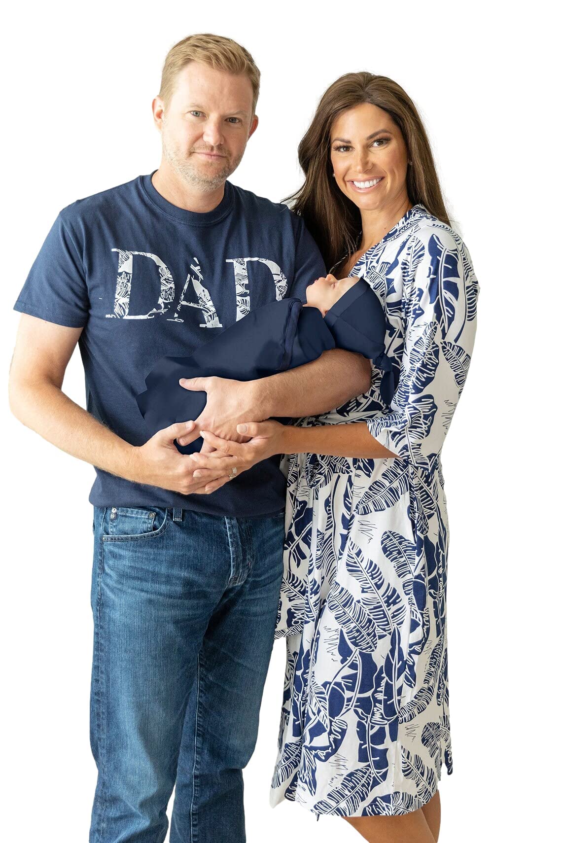 Baby Be Mine Maternity Nursing Robe, Newborn Girl Swaddle Blanket & Daddy T-Shirt Set - Soft Hospital Delivery Gown & Matching Baby Wrap for Breastfeeding, Photo Shoots & Family Bonding