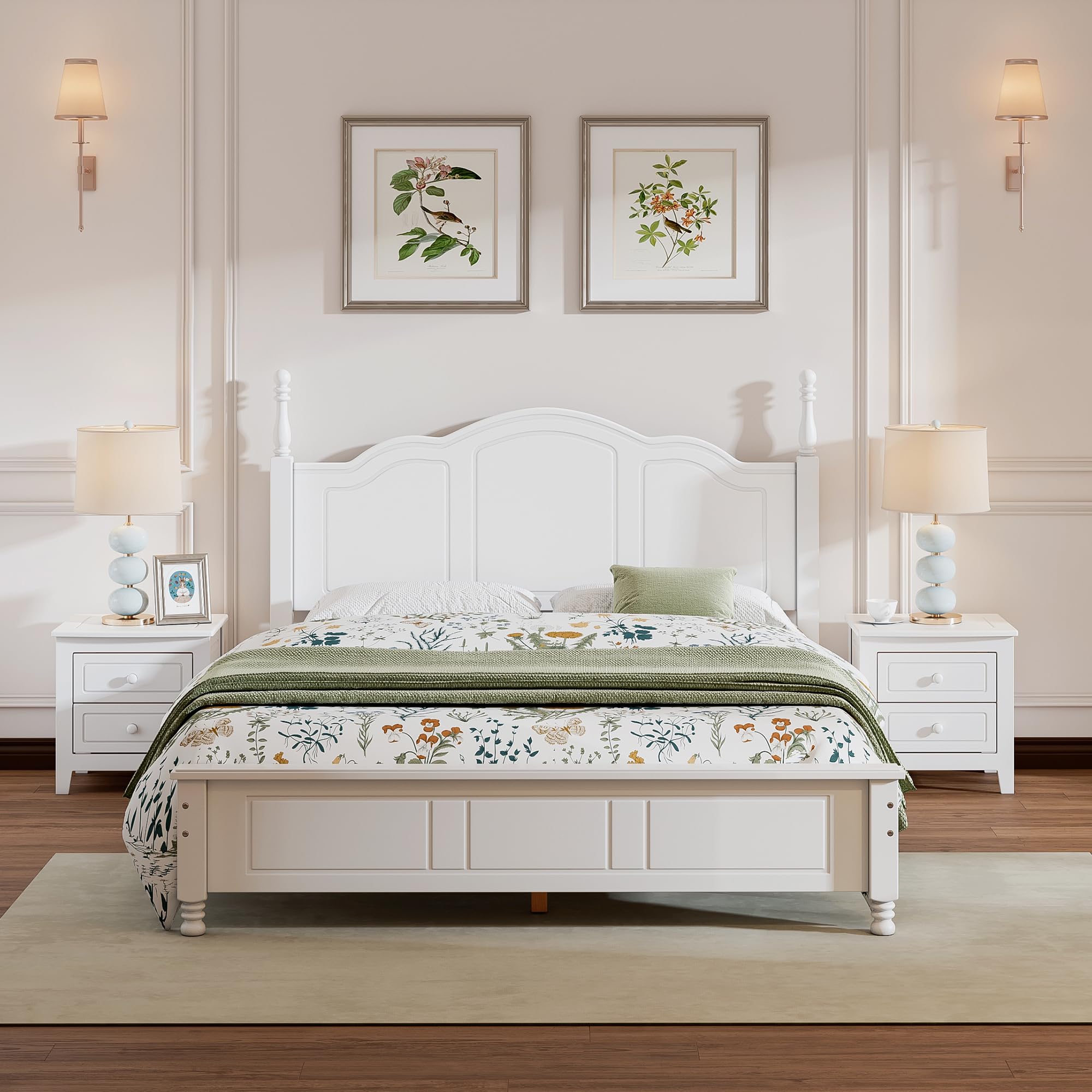 Harper & Bright Designs 3-Piece Queen Bedroom Set - Wooden Platform Bed with 2 Nightstands, Retro Style Bedroom Furniture - Easy Assembly (White) - Perfect for Master Bedrooms, Guest Rooms & Small Spaces