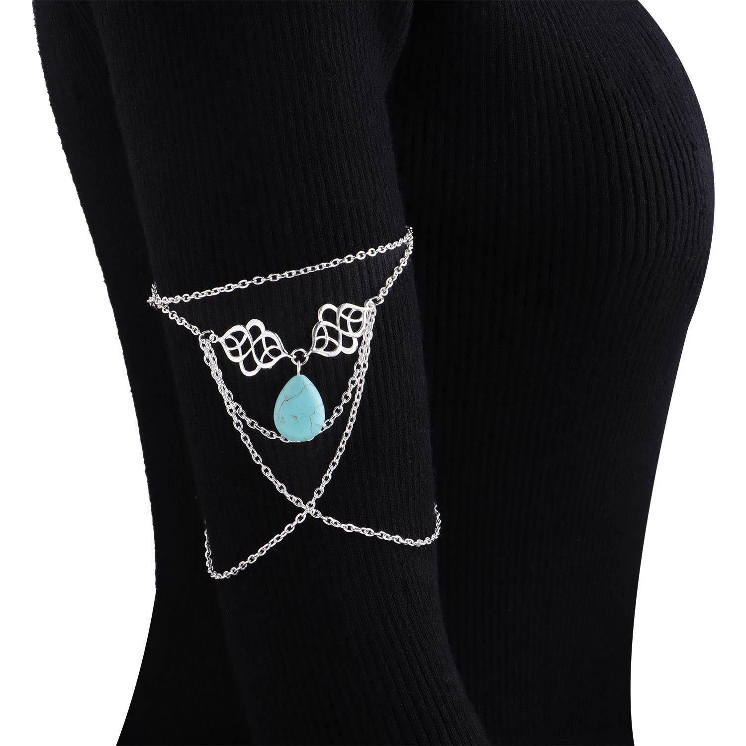 Bohemian Layered Arm Chain Turquoise Upper Armlet Lariat Tassel Multi-Layered Arm Cuff - Silver Boho Summer Beach Jewelry for Women | Perfect for Music Festivals, Beach Parties & Boho Fashion