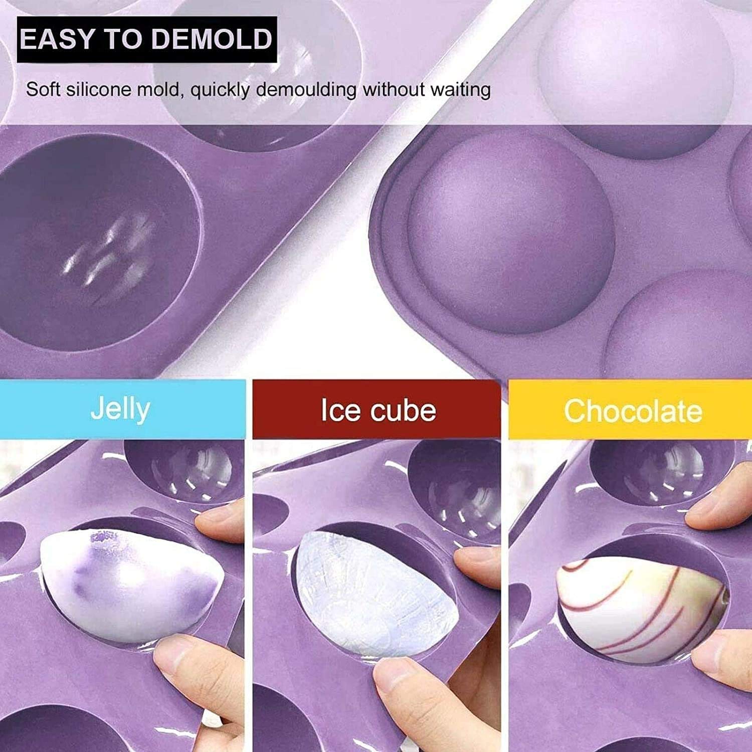 3-Pack Semi Sphere Silicone Chocolate Molds - 6-Cavity Baking Molds for Hot Chocolate Bombs, Cake, Jelly, Mousse, Soap & Ice Cubes - Perfect for Holiday Baking, DIY Desserts & Party Treats
