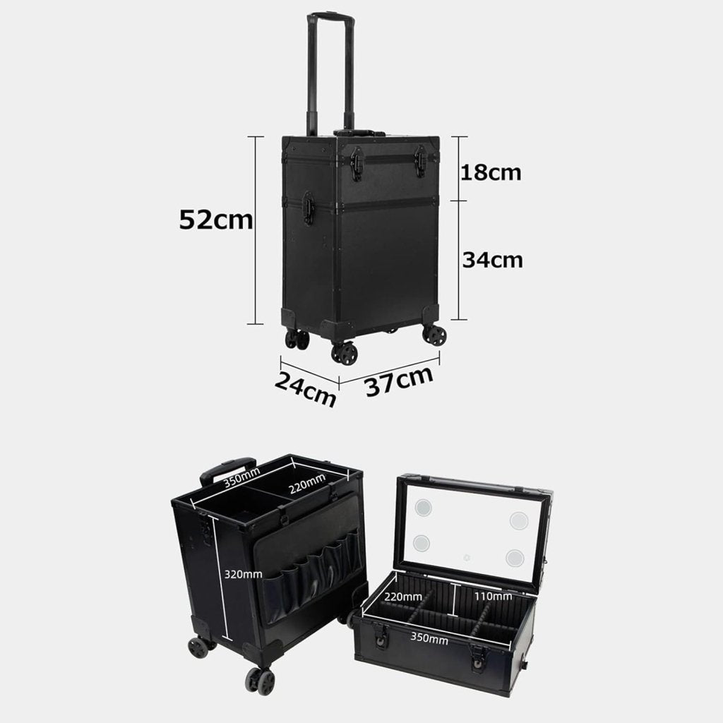 Professional LED Makeup Case - Aluminum Cosmetic Rolling Organizer for Travel & Salon Use - Perfect for Makeup Artists & Beauty Professionals