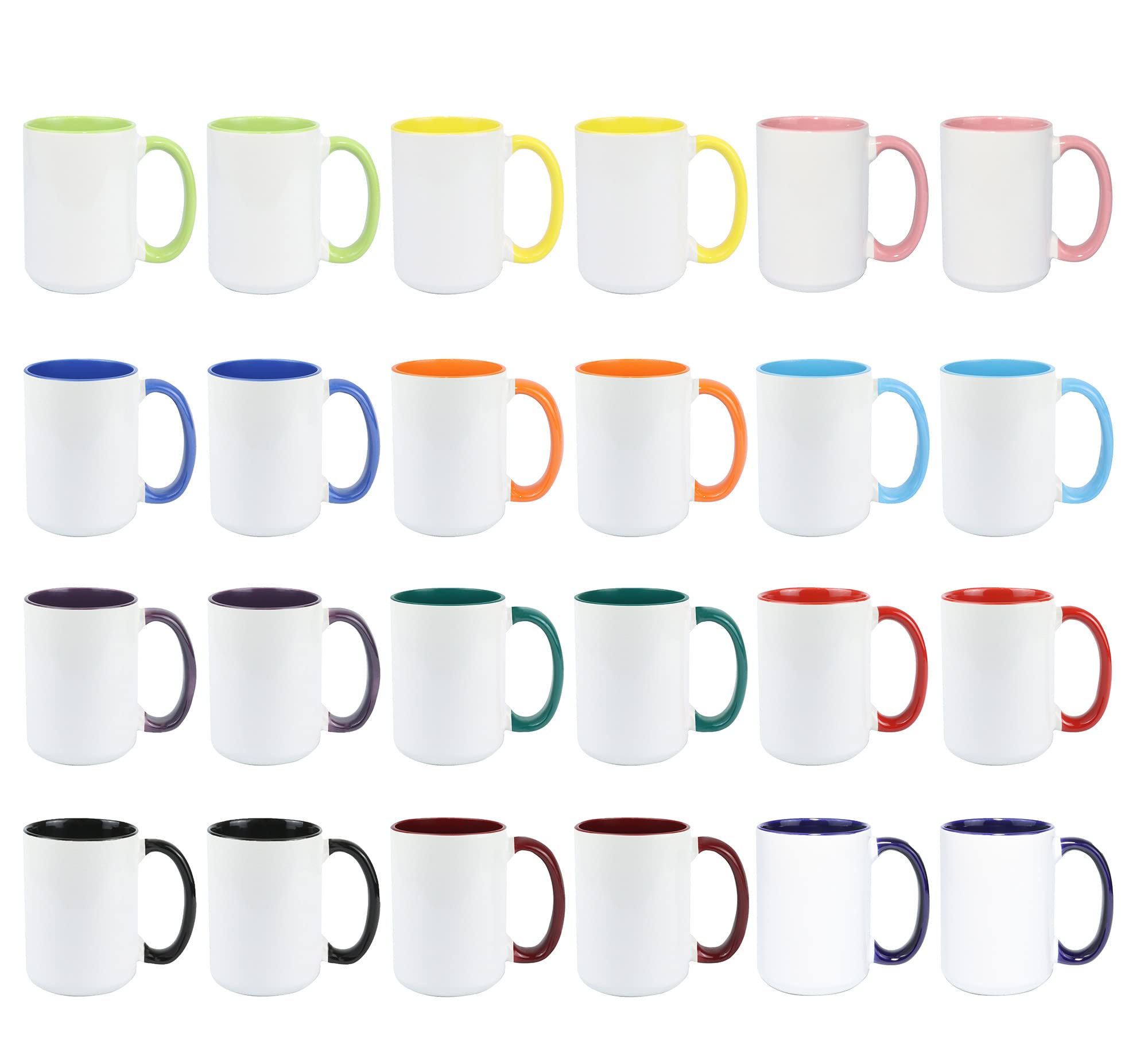 Premium 15oz Sublimation Coffee Mug - 12 Vibrant Colors, Bulk Pack of 24 - Perfect for Custom Printing, Gifts & Office Use