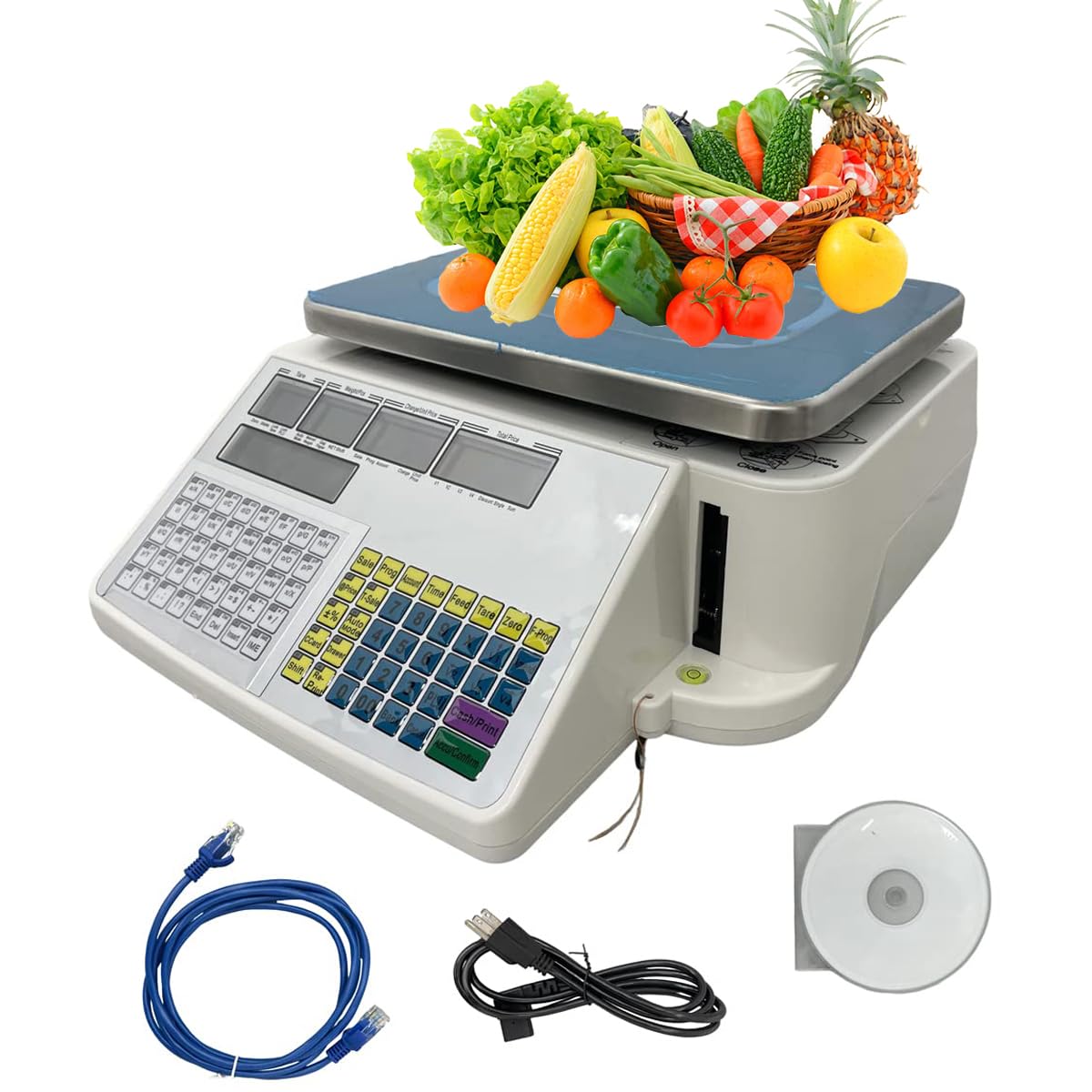 TECHTONGDA 30kg/66lb Digital Price Computing Scale with Thermal Printer - 110V Commercial Retail Scale, 5-Window Display, No Pole Design & 400 Thermal Labels - Perfect for Supermarkets, Retail Stores, and Warehouse Inventory Management