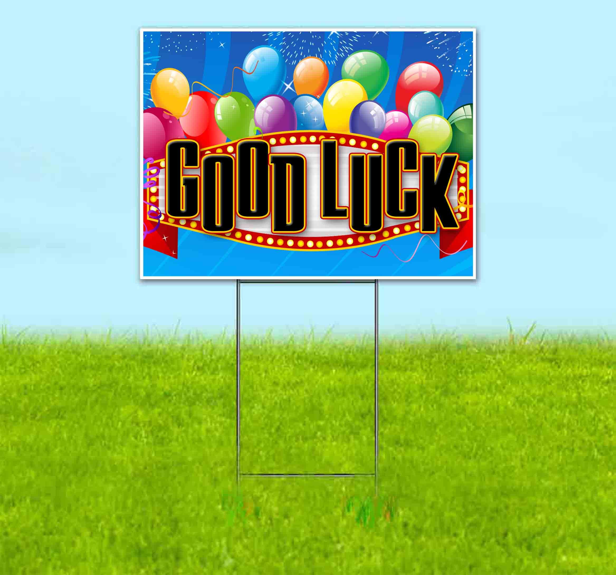 18x24 Inch Good Luck Balloons Yard Sign with Metal Step Stake - Bulk Discounts & Multi-Packs Available - Perfect for Graduation, Birthday Parties & Outdoor Advertising (Made in USA)