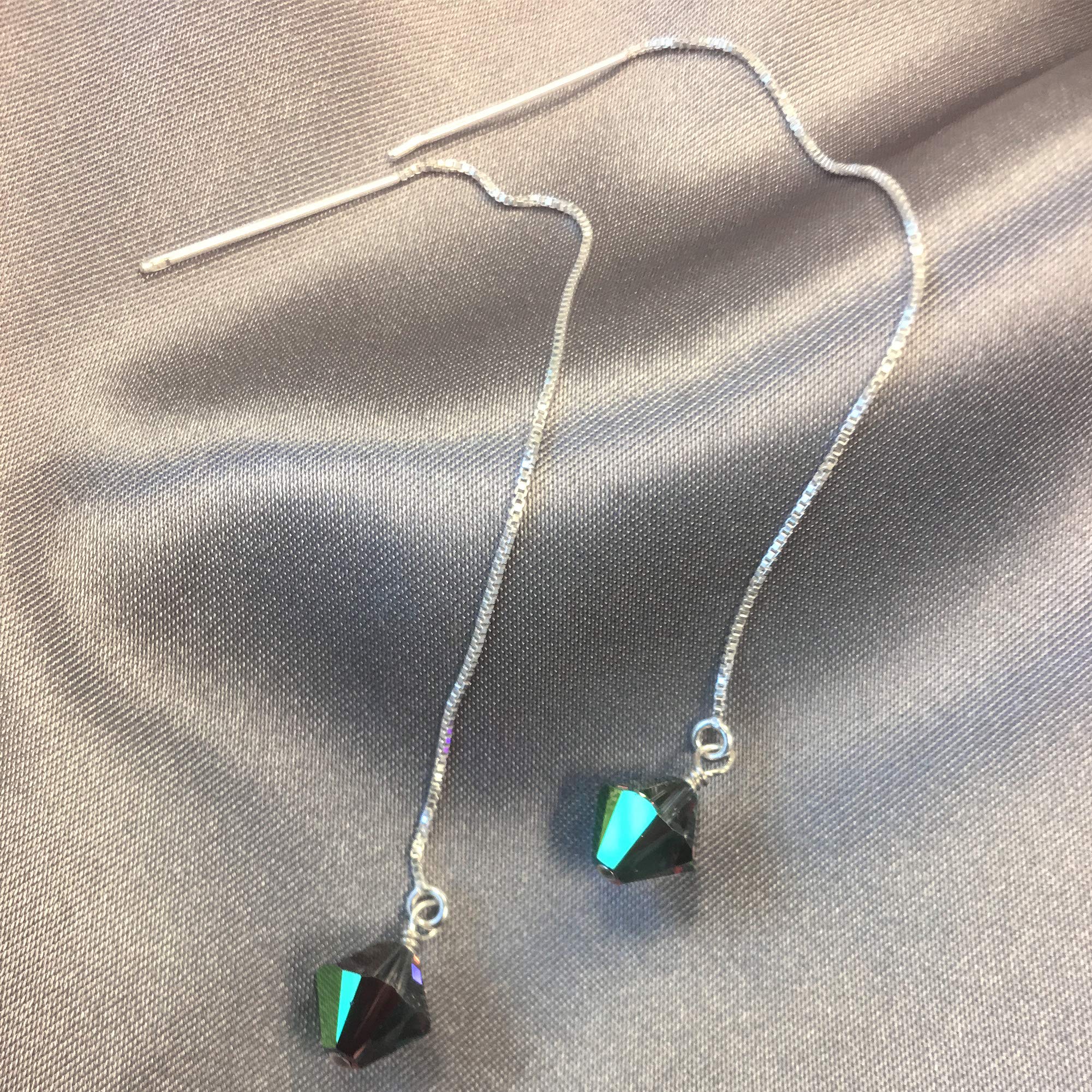 925 Silver Threader Earrings with Austrian Crystals - Elegant Drop Dangle for Parties