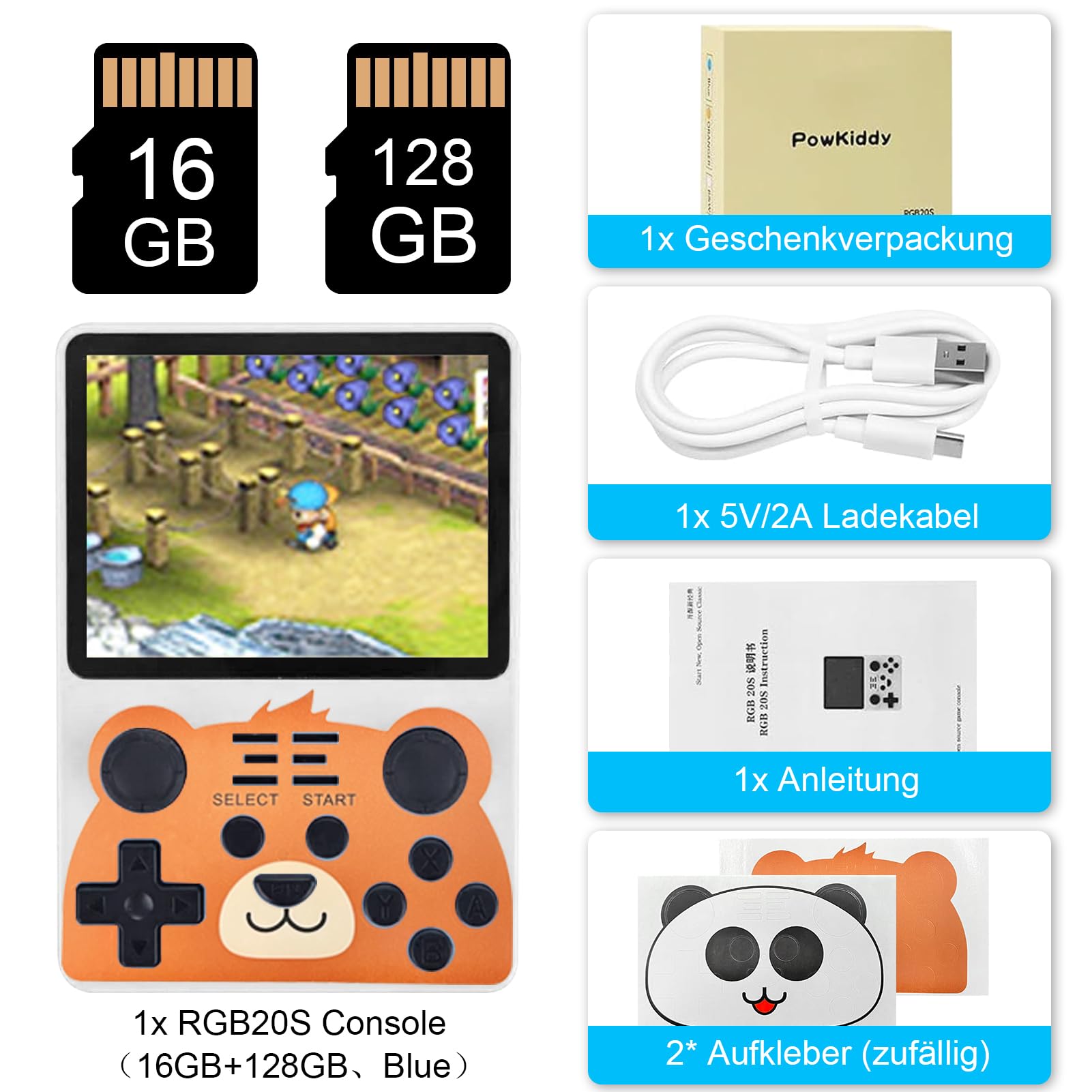 Retro Portable Game Console with 20000 Classic Games - 3.5 Inch IPS Screen, 16GB+128GB Storage, Open Source ArkOS System - Perfect for Travel, Gifts & Nostalgic Gaming (White)
