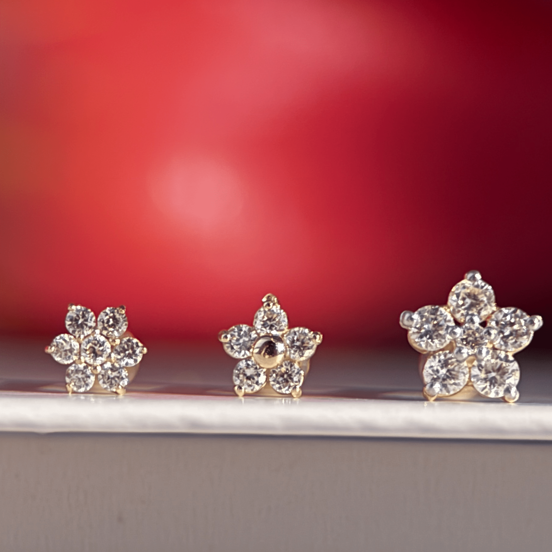 14k Yellow Gold Six Round Diamond Flower Stud Earrings for Women - Perfect for Weddings, Parties & Everyday Elegance