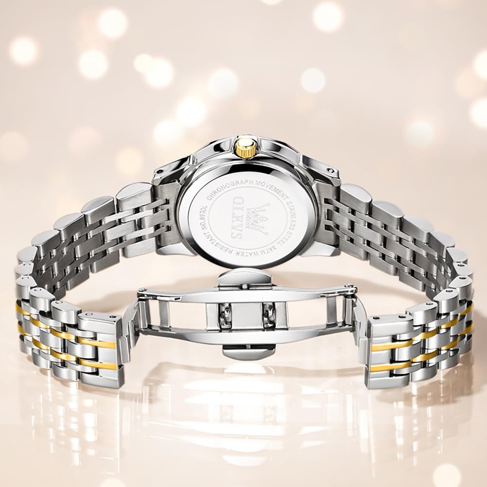 OLEVS Women's Classic Dress Watch - Analog Quartz Stainless Steel Waterproof Wristwatch with Luminous Hands, Day/Date Display, Two-Tone Design | Perfect for Office, Formal Events & Everyday Wear