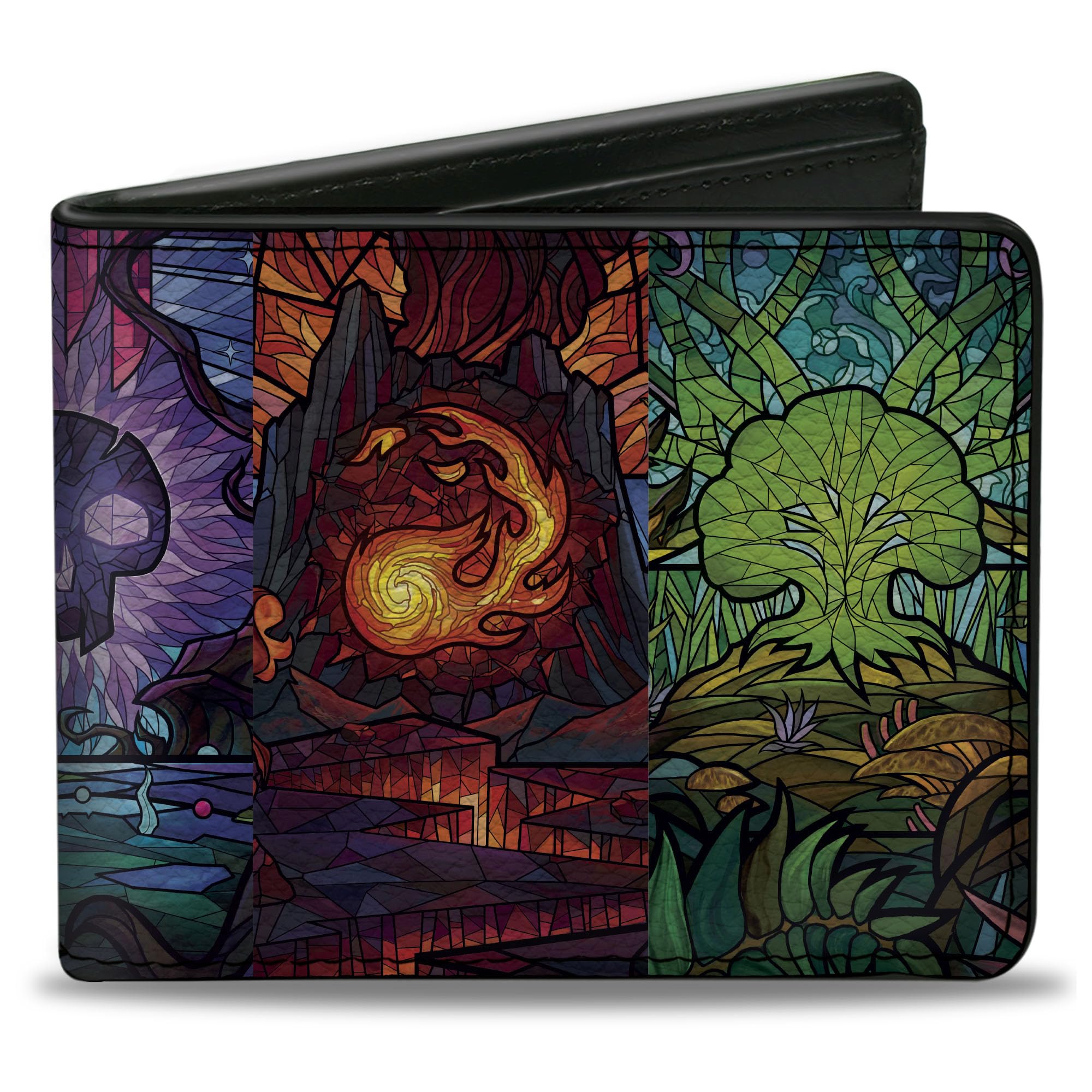 Buckle-Down Magic the Gathering Bifold Wallet - Stained Glass Mana Symbols Design - Vegan Leather - Perfect for MTG Fans & Collectors - Great Gift for Gamers & Card Enthusiasts