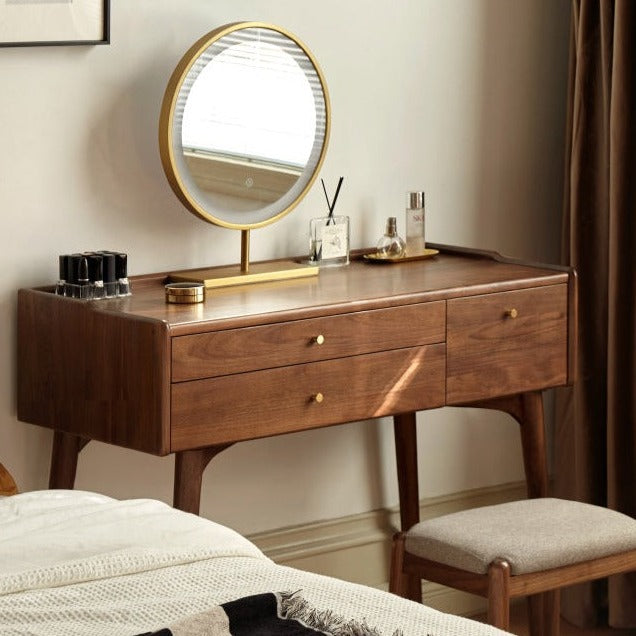 Premium Black Walnut & Ash Solid Wood Dressing Table - Elegant Vanity Desk with Mirror for Bedroom, Bathroom & Makeup Area | Natural Wood Finish, Spacious Storage & Durable Construction