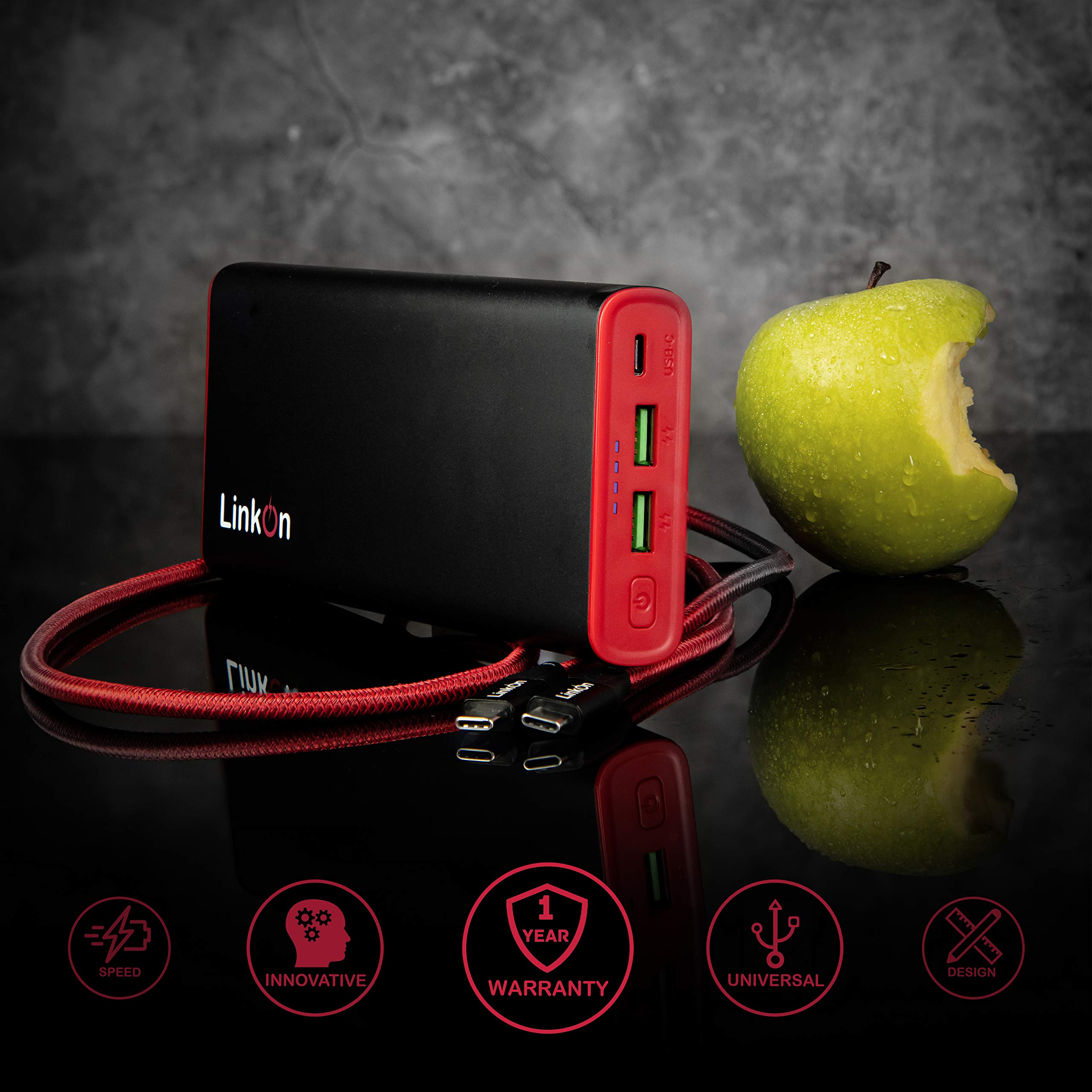 LinkOn 136W 26800mAh Power Bank with 100W USB-C PD3.0 & Dual 18W USB-A QC3.0 Ports - Fast Charging External Battery for MacBook, Dell, HP, Surface, Chromebook - Perfect for Travel, Work, and Emergency Power Backup
